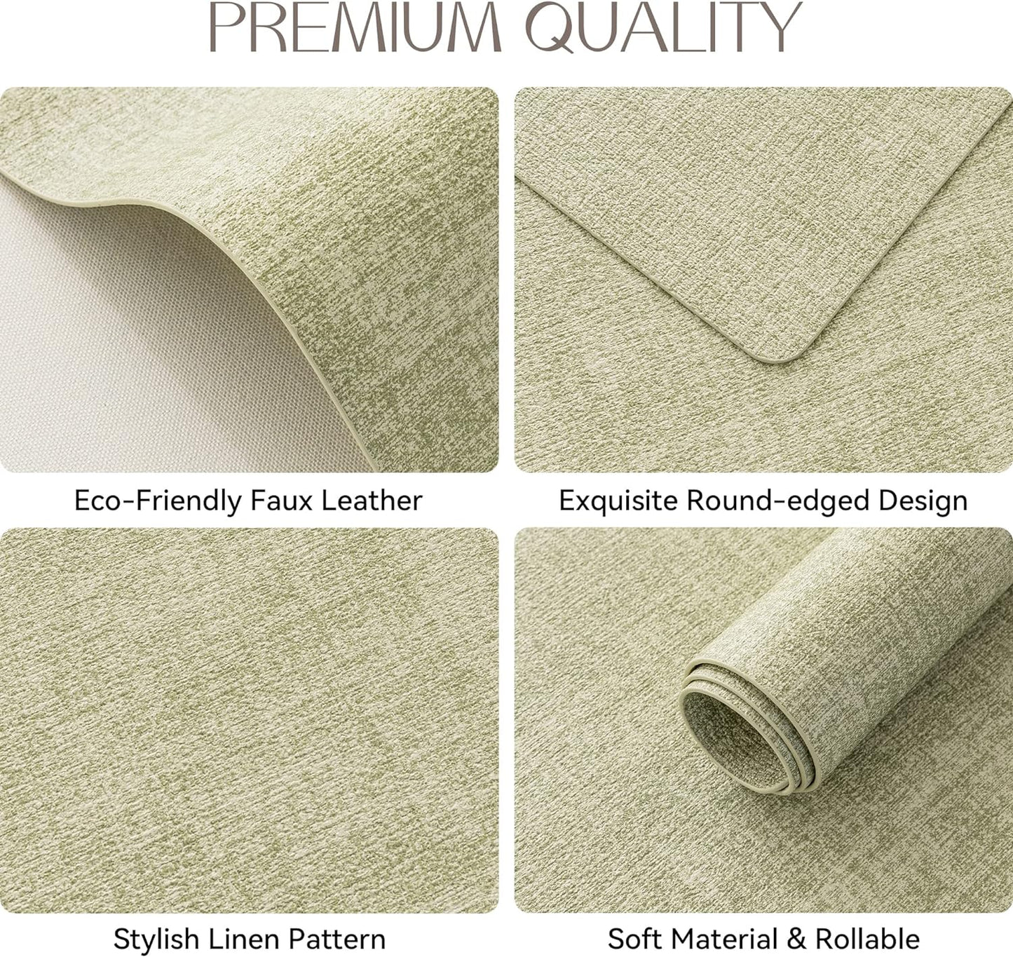 Romanstile Vinyl Placemats Set of 4-12 X 18 Inch - Heat Resistant Place Mats 100% Waterproof Oilproof Wipeable Reversible Faux Leather Table Mats for Kitchen/Dining/Party/Outdoor, Grass Green