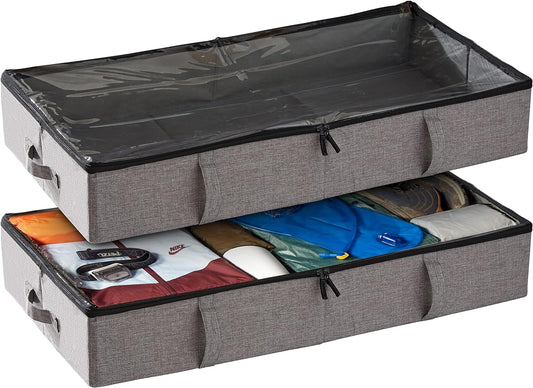 storageLAB Under Bed Storage Containers, Closet Organizers with Sturdy Handles for Clothes, Comforters, and Accessories, Perfect for Use Under or at the End of the Bed - 2 Pack, Grey