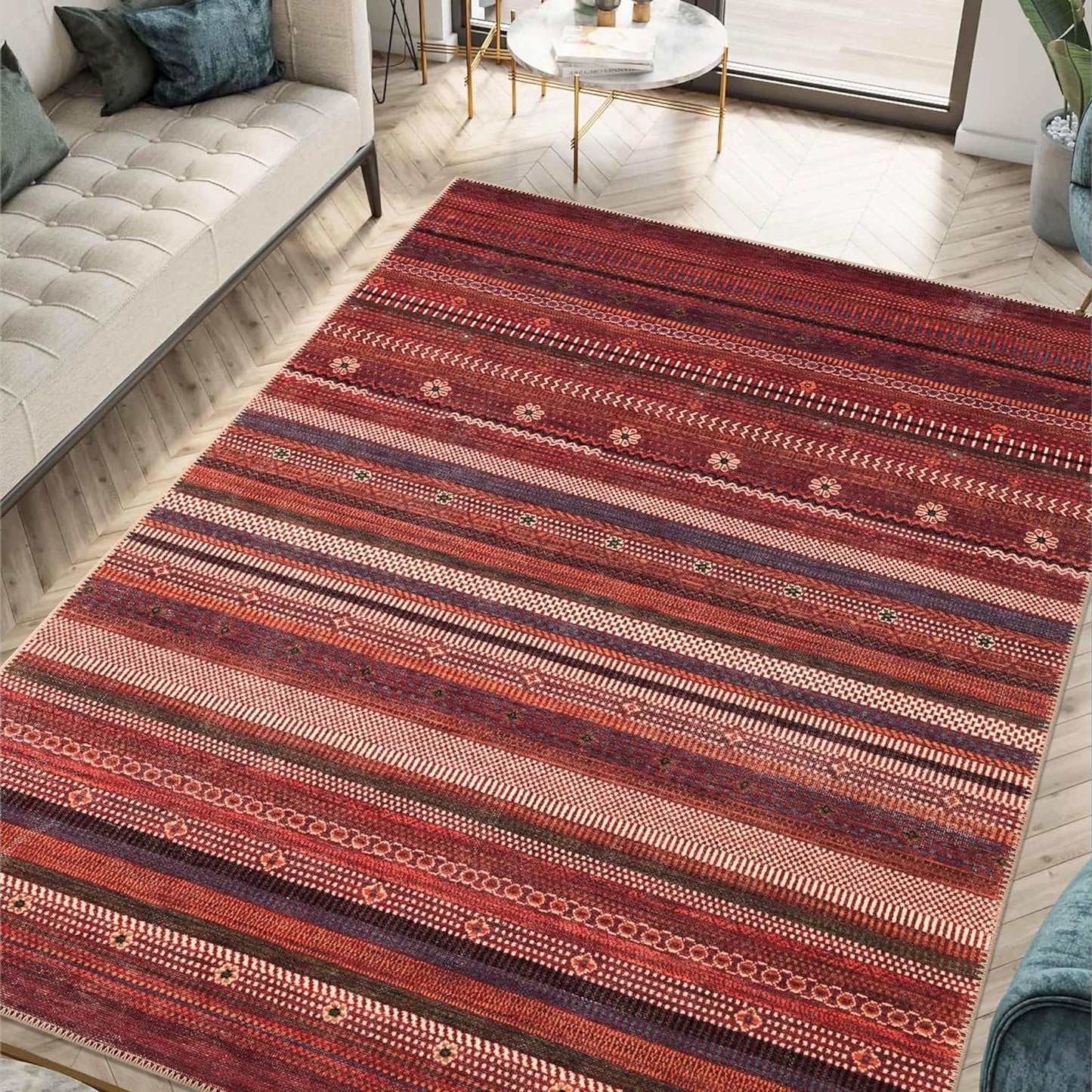 Keen Home Design 4x6 Rug - Machine Washable Area Rug with Non-Slip Backing, Ideal for Living Room, Dining Room, Bedroom - Vintage, Easy Clean, Durable, Low Pile Rug - (4' x 6')