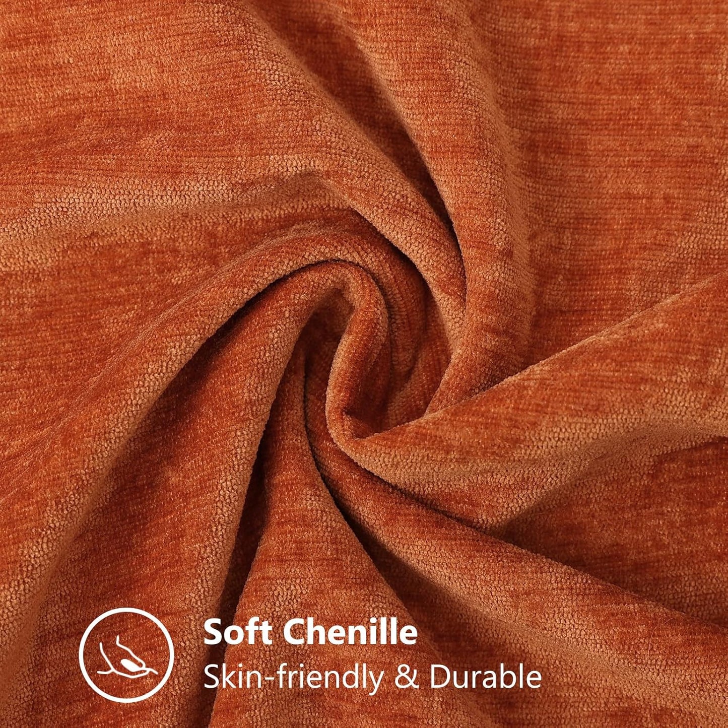 decorUhome Fall Chenille Soft Throw Pillow Covers 20x20 Set of 2, Farmhouse Velvet Neutral Decorative Euro Pillow Covers with Stitched Edge for Couch Sofa Bed Home Decor, Rust