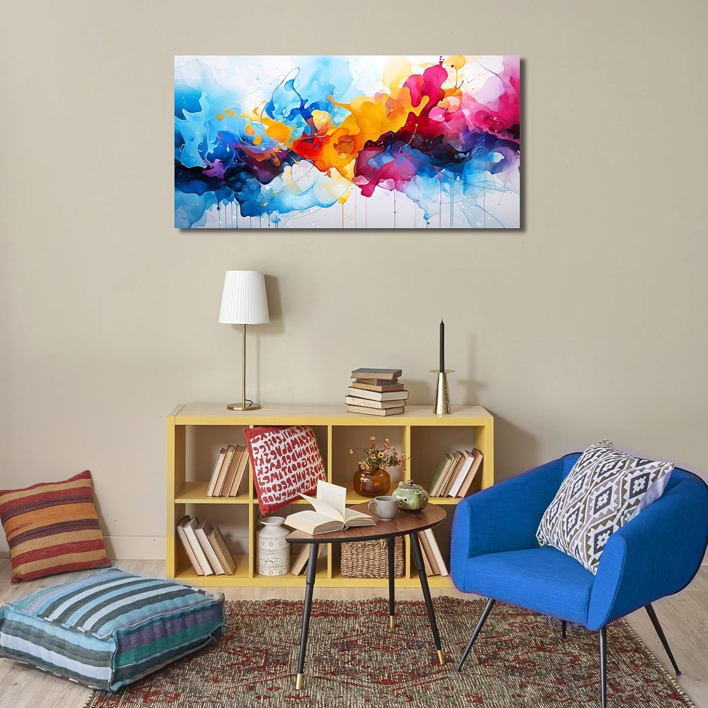 Alsingbago Large Colorful Abstract Canvas Wall Art for Living Room Bedroom Home Office Modern Wall Decor Blue Orange Pink Gray Abstract Picture Ready to Hang Size 24x48
