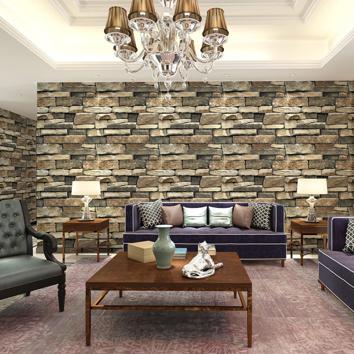 TUOKING Peel and Stick Stone Wallpaper Self-Adhesive Removable Wallpaper Home Decoration for Bedroom, Kitchen 17.7 in x 9.8 ft, Stone Brick