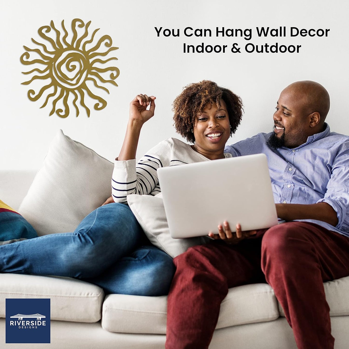 Riverside Designs Wacky Sun Metal Wall Art Indoor/Outdoor Decor - 24" Gold Rust Proof Wall Sculpture - Made in USA - Ideal for Bedroom, Garden, Home, Patio and Farmhouse