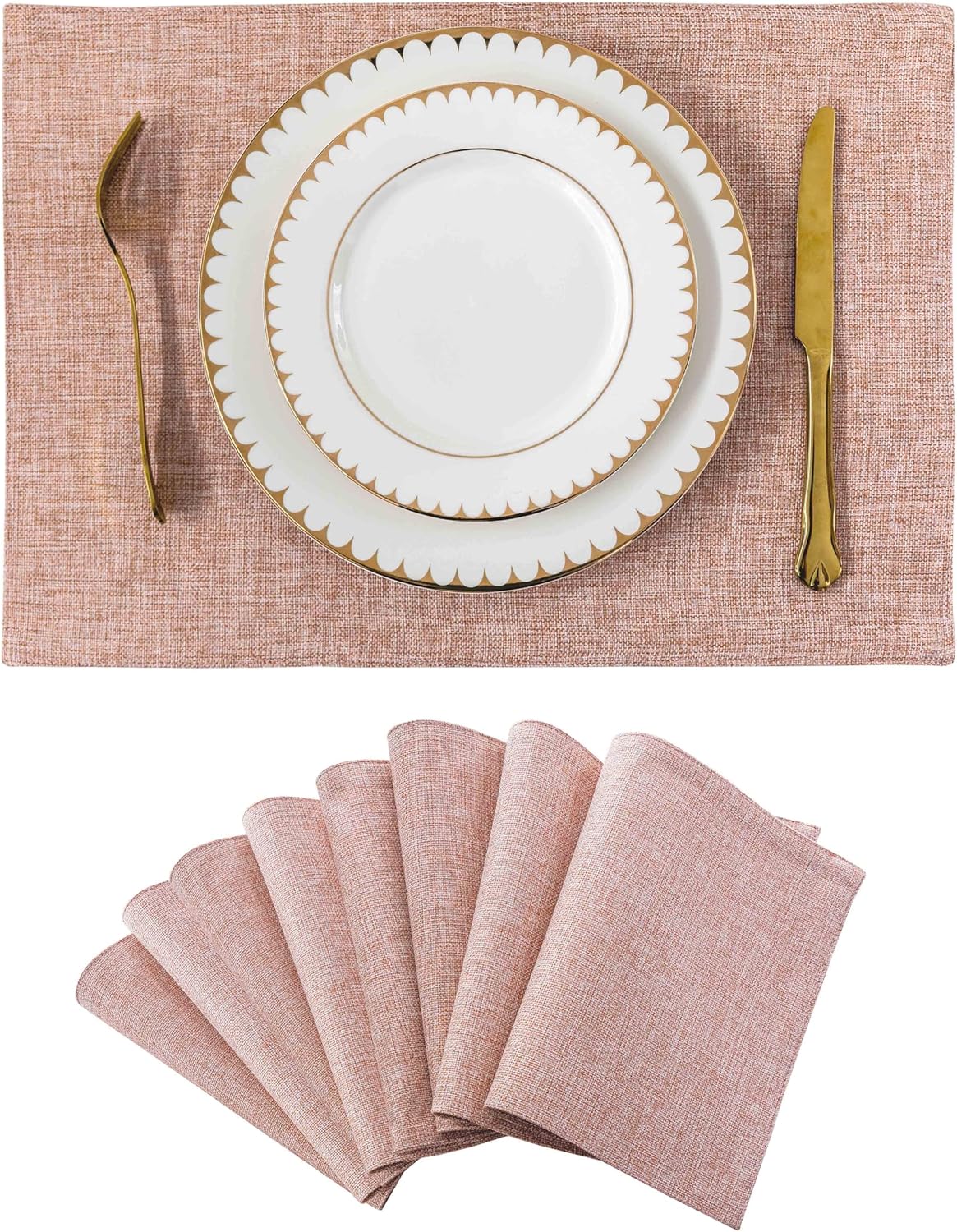 Home Brilliant Placemats Set of 8 Heat Resistant Dining Table Place Mats for Kitchen Table Party Dinner Decorations, 13 x 19 inches, Apricot Pink