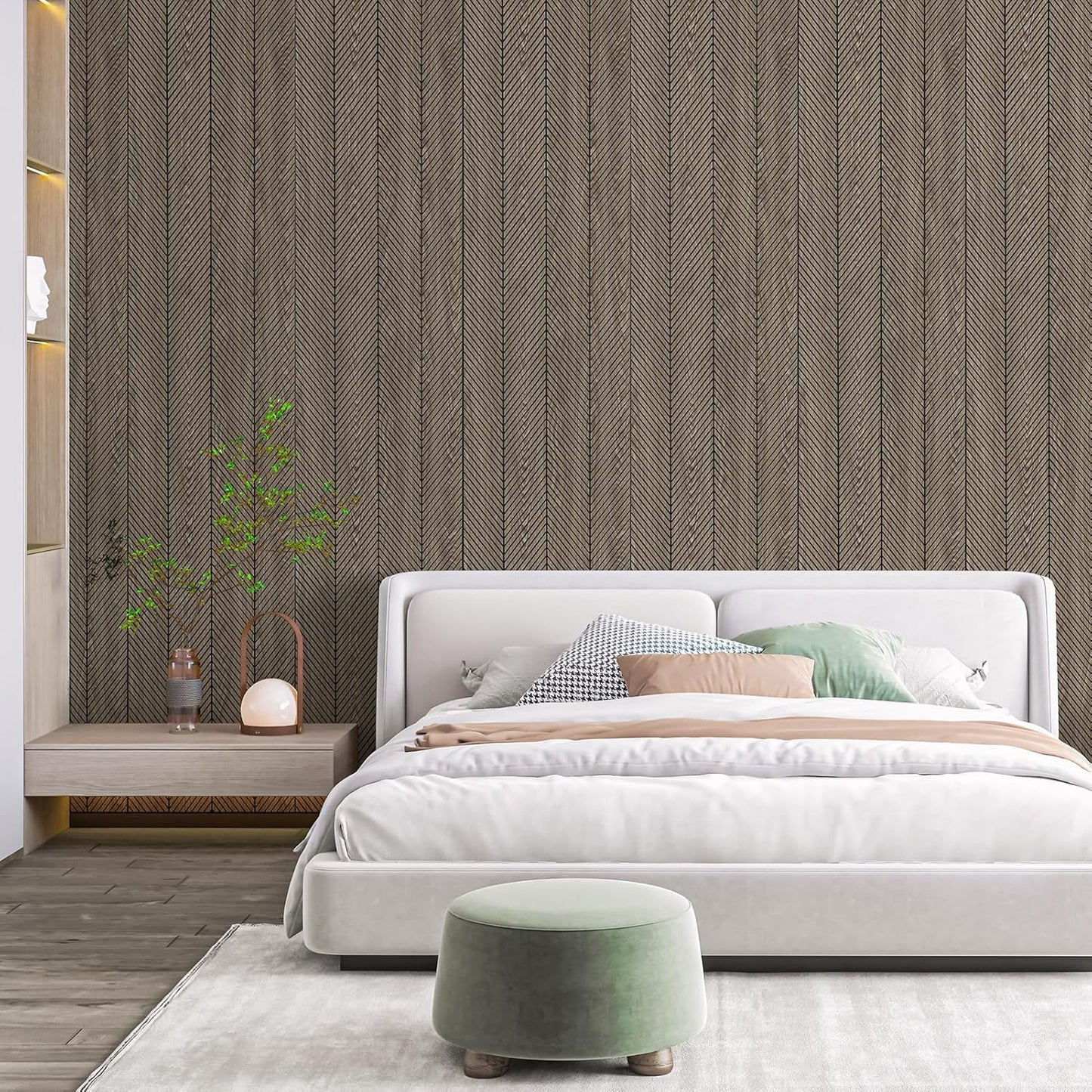 Art3d 4-Pack Glue-On Herringbone Wainscoting Panel for Interior Wall Decor - 104 x 12 Inch Polystyrene Ultralight Slim Slat Wall Panels for Living Room Bedroom, Mahogany