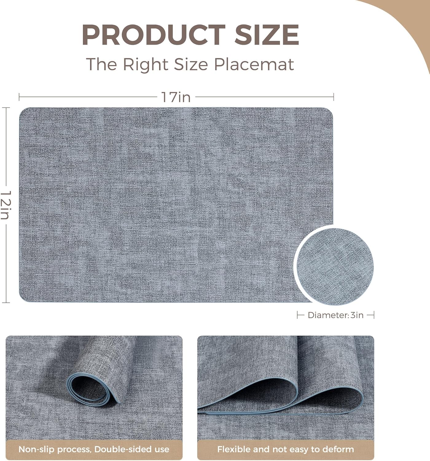 Vinyl Placemats Set of 4, Faux Leather Waterproof and Heat Resistant Place Mats, Washable Anti-Slip Table Mats with Coaster, Wipeable Placemats for Indoor & Outdoor 17" x 12" (Light Blue, Set of 4)