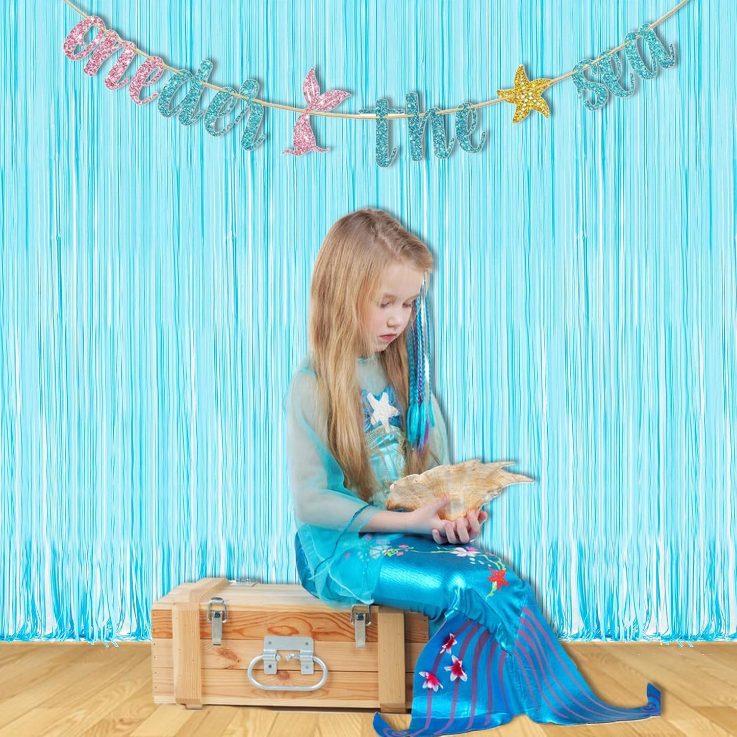 BRAVESHINE Foil Fringe Curtains Party Backdrop - Tinsel Curtain Backdrop Streamers Party Supplies for Halloween/Boo/Baby Boy/Frozen/Under Sea/Shark/Mermaid Birthdays Decorations - 2Pcs Pastel Blue