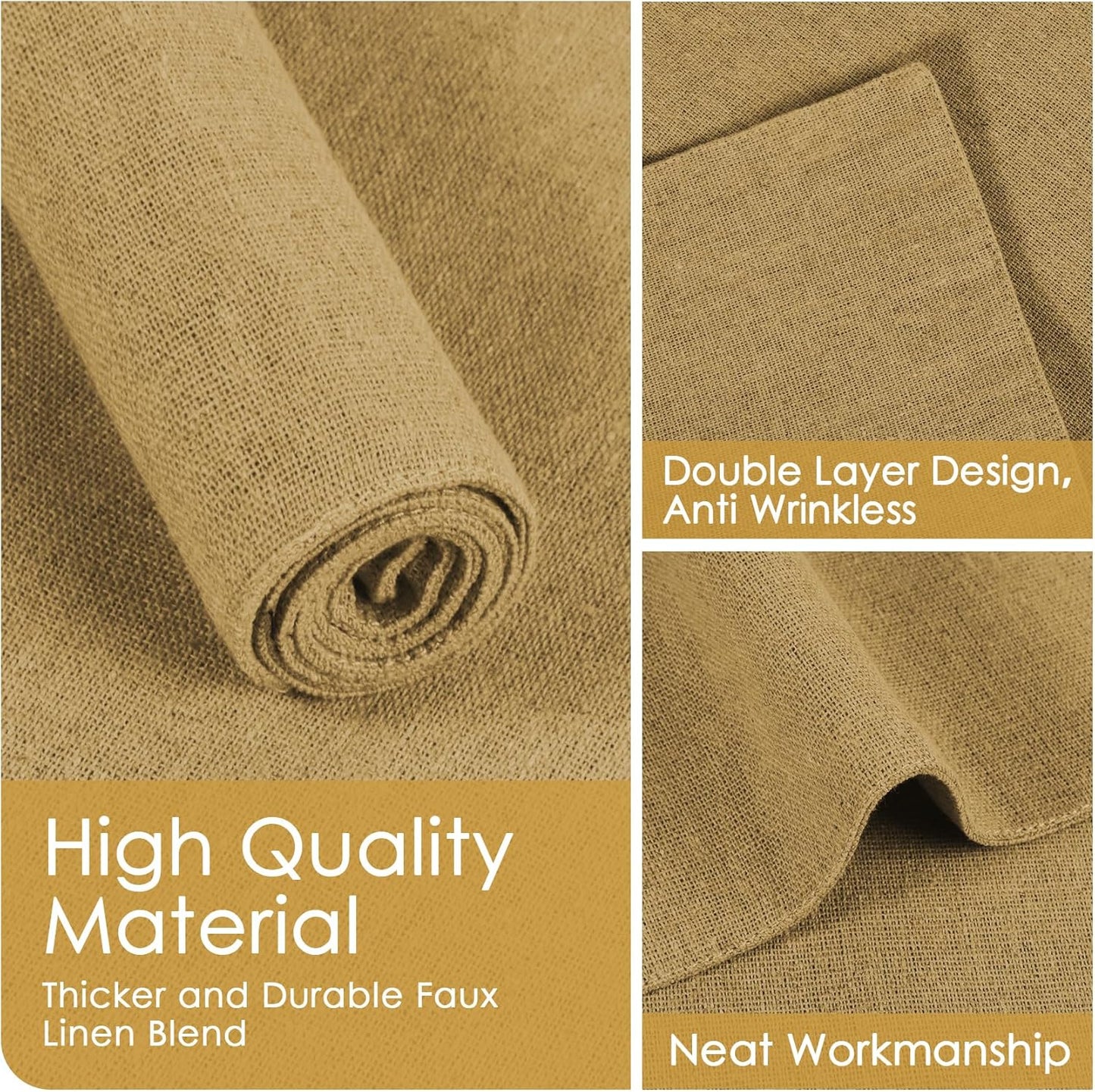 MANSPHIL Khaki Cloth Placemats Set of 4, Washable Thick Faux Linen Place Mats Heat Resistant Double Layer Table Mats for Dining Kitchen Indoor Outdoor Use - 13x19 Inch