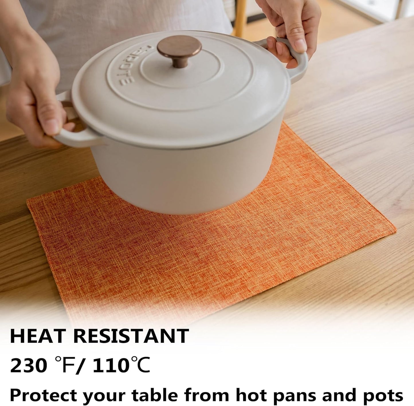 Demetex Orange Fall Placemats Set of 8 Linen Textured Fabric Place Mats Rectangle Cloth Table Mats for Thanksgiving Home Office Table Decor, 13x19 inch, Orange