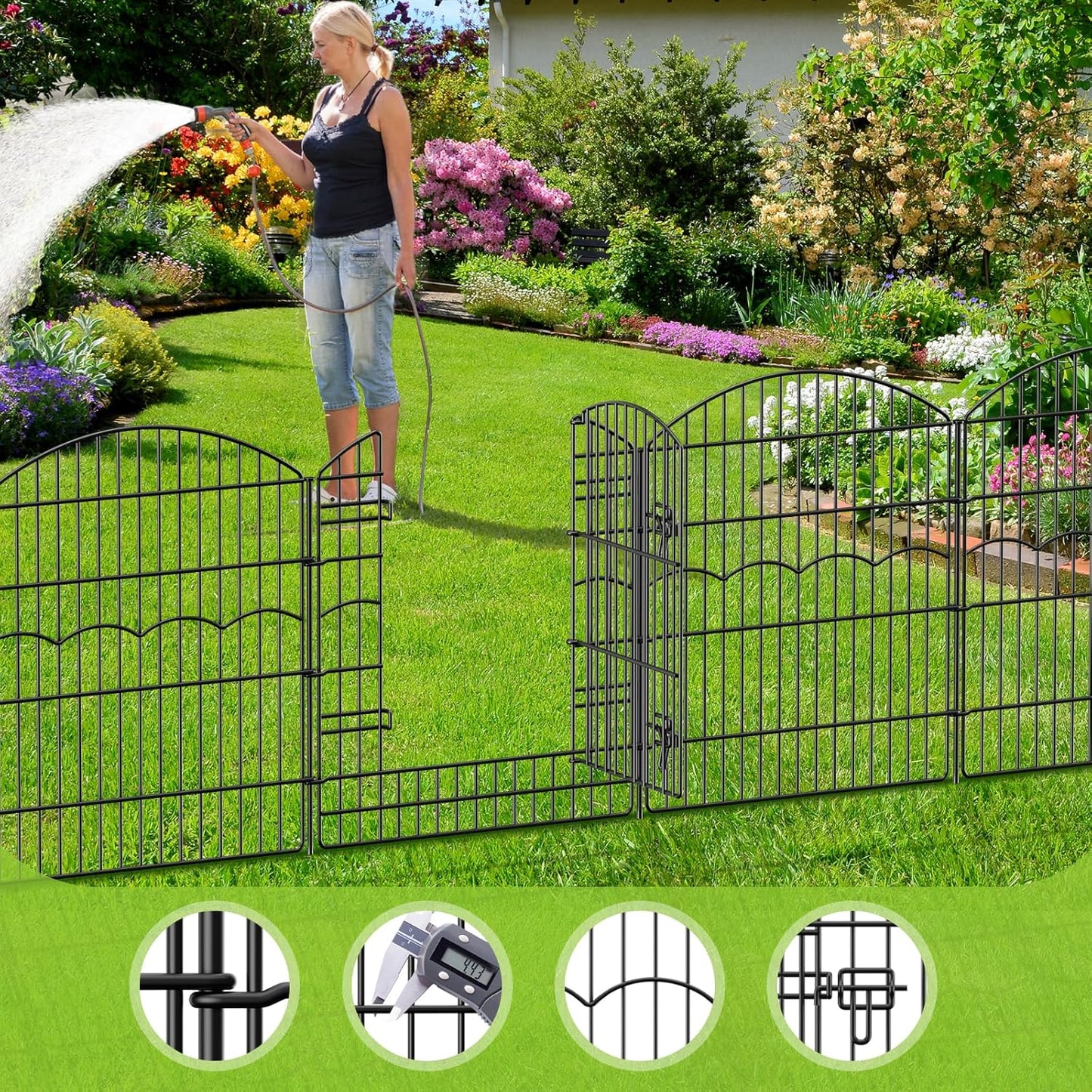 Decorative Garden Fence 6 Panels 13.4 ft (L)×32in (H) Metal Garden Fences with 5 Panels + 1 Gate, No Dig Animal Barrier Fencing Rustproof Wire Border Temporary Dog Fence for Patio Yard Lawn Outdoor