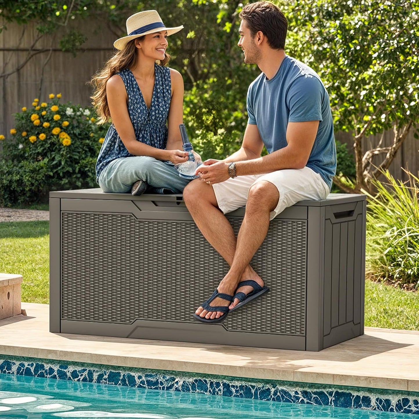 YITAHOME 80 Gallon Outdoor Storage Box, Large Water Resistant Resin Deck Box, Indoor Outdoor Lockable Rattan Storage Container for Patio, Garden, Cushions, Tools, Equipment (Taupe)