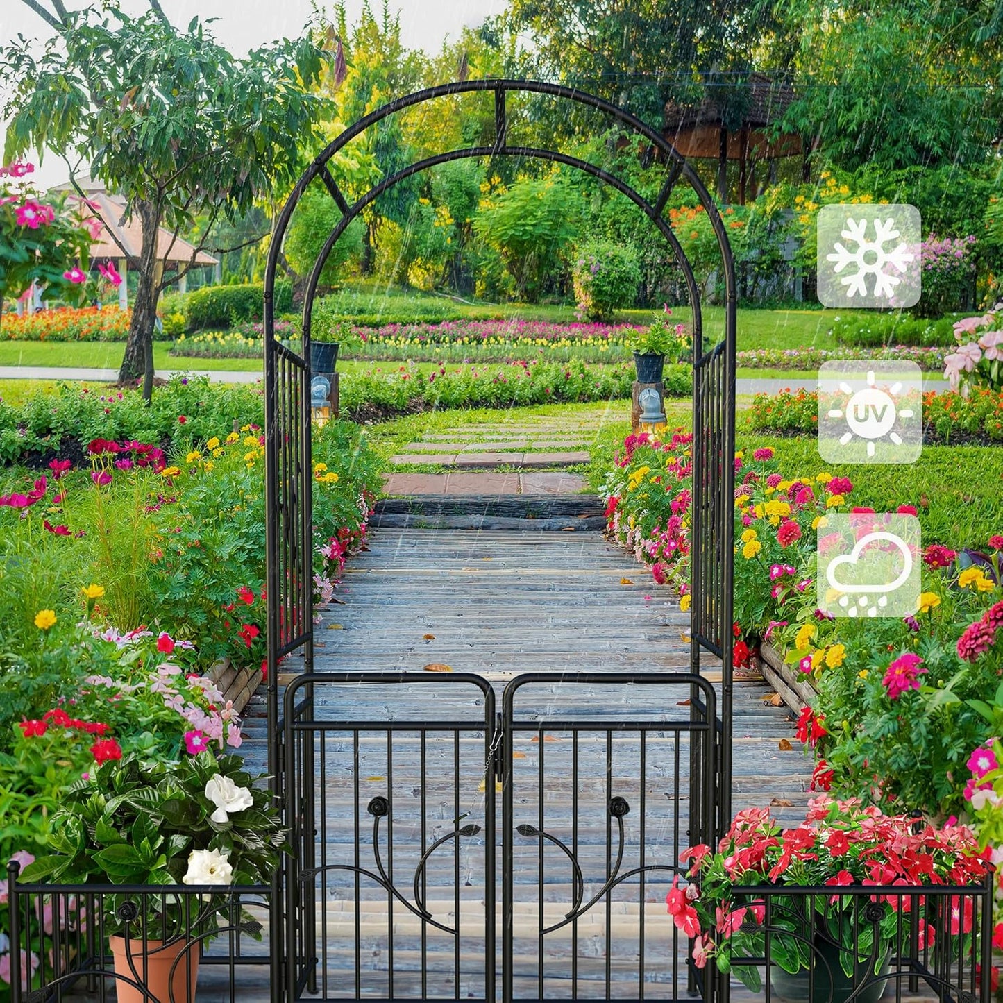 YITAHOME Garden Arbor with Gate and Planter Boxes, 87IN Wedding Arches for Ceremony, Metal Garden Arch for Climbing Plants Outdoor, Black Garden Archway for Lawn, Patio and Backyard