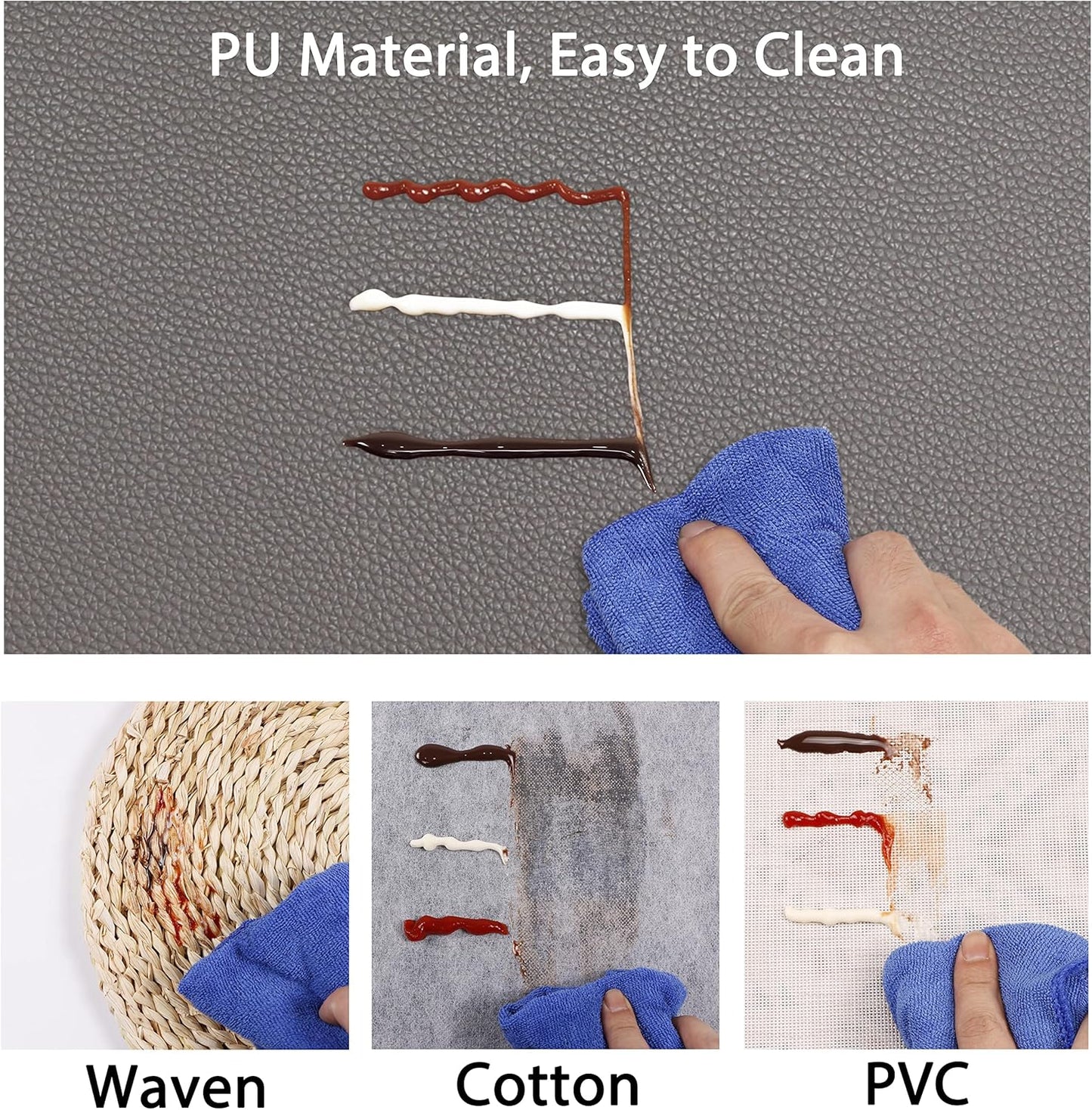 Set of 8 Faux Leather Placemats, PU Mats - Waterproof, Stain & Heat Resistant, Non-Slip, Easy to Clean for Kitchen, Dining, Conference Tables