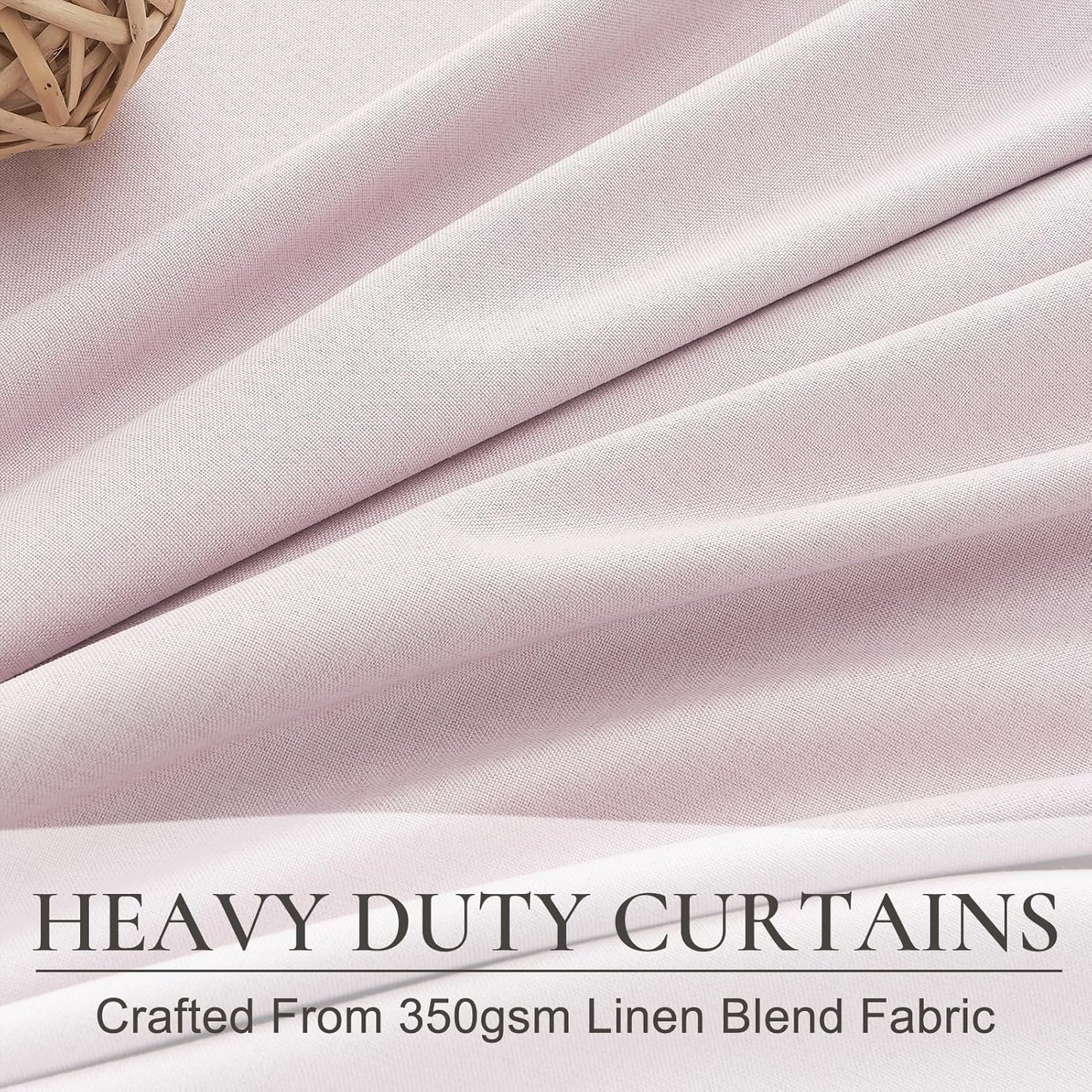 Pale Pink Preppy Linen Pinch Pleated Curtains 108 Inches Long Complete Blackout for Bedroom Funky Cute Window Curtains Noise/Heat Blocking Heavy Insulated Drapes for Winter/Summer Hooks&Rings Included