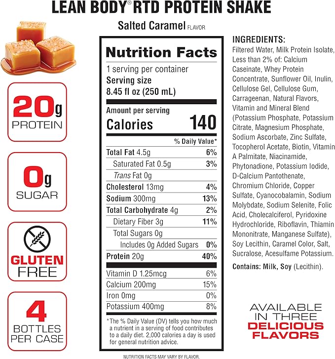 Lean Body Ready-to-Drink Salted Caramel Protein 20g Protein, 0 Sugar, 22 Vitamins 4)