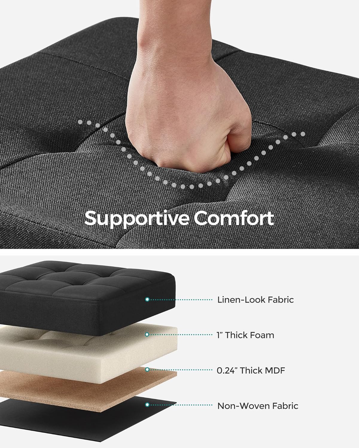 SONGMICS Storage Ottoman, Small Ottoman Foot Rest with Legs, 12.6 x 15.8 x 13.2 Inches Foot Stool, Load up to 660 lb, for Living Room, Bedroom, Dorm, Ink Black ULSF012B01