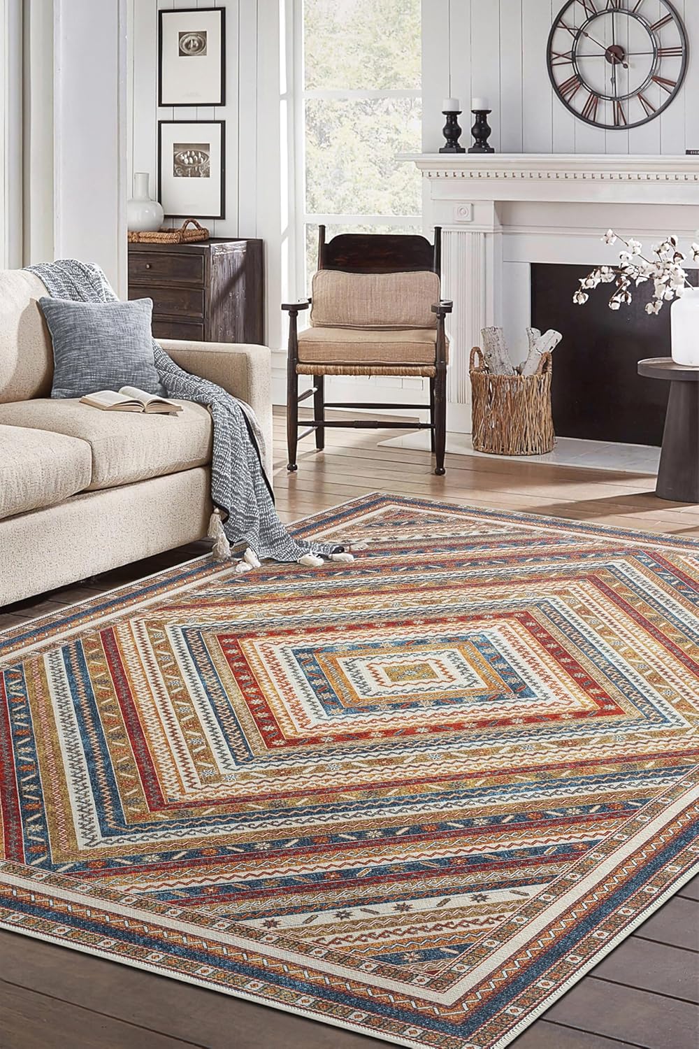 Keen Home Design 8x10 Rug - Machine Washable Area Rug with Non-Slip Backing, Ideal for Living Room, Dining Room, Bedroom - Vintage, Easy Clean, Durable, Low Pile Rug - (8' x 10')