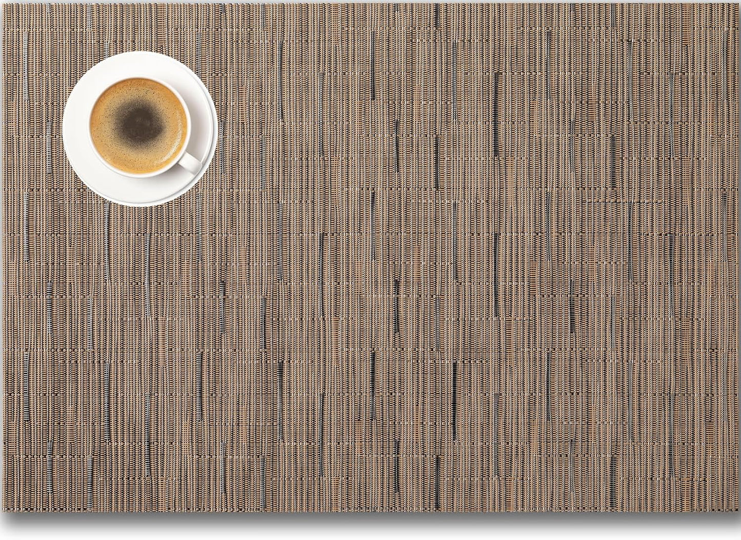 Placemats Set of 12 - Easy Clean Woven Vinyl Placemats for Dining Table, Indoor/Outdoor Place Mats, Washable PVC Table Mats （Light Brown）