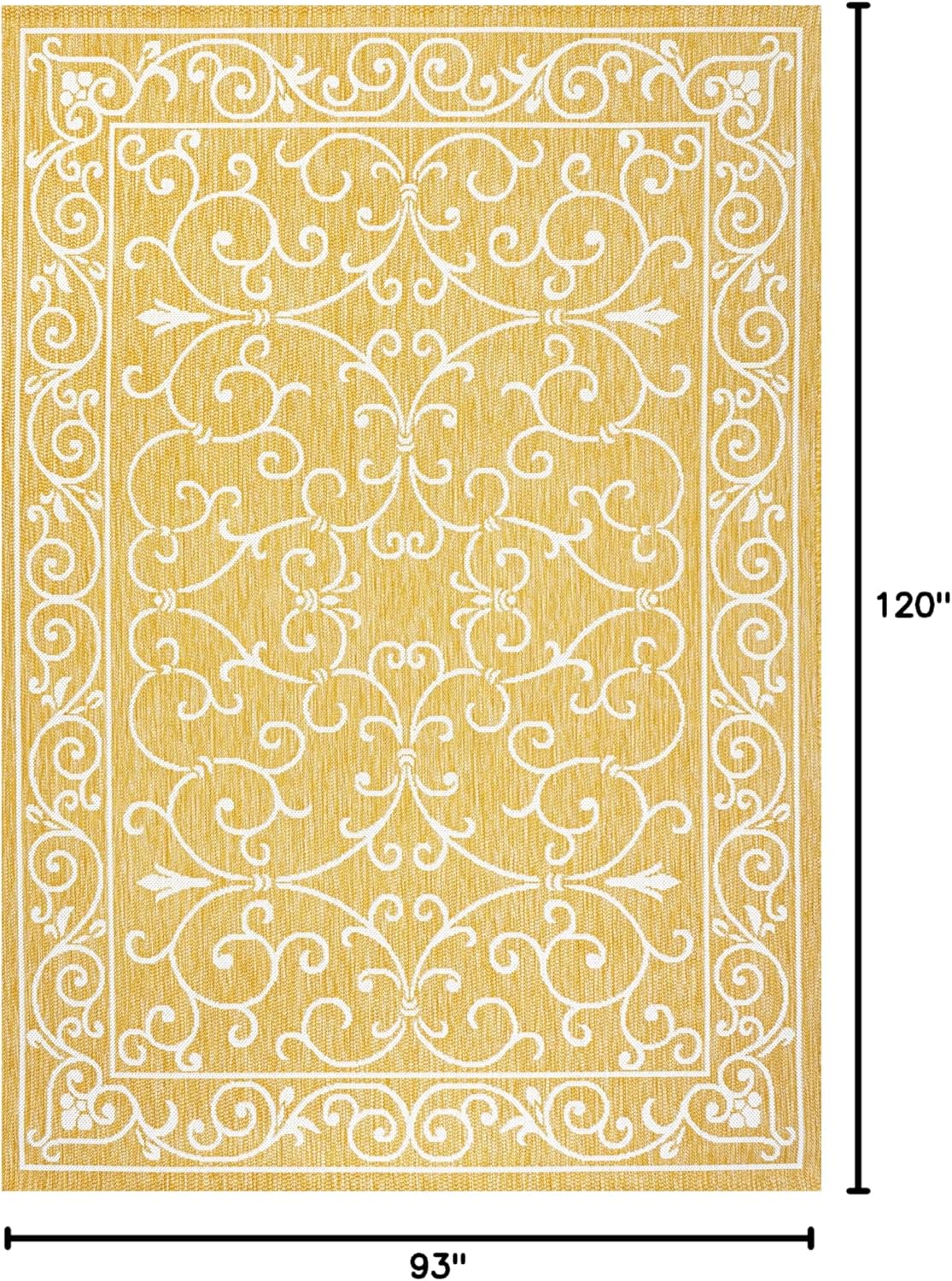 JONATHAN Y Vintage Filigree Indoor Outdoor Area Rug 8X10 Yellow/Cream, Charleston Textured Weave for Backyard, Patio, Porch, Easy-Cleaning, High Traffic, Pet-Friendly, Non-Shedding (SMB106L-8)