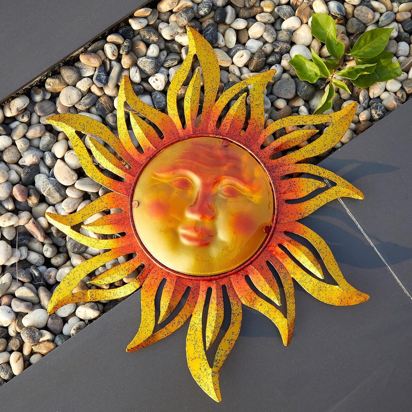 Metal Sun Outdoor Wall Art Decor Large 19 Inch, Hanging for Indoor Outdoor Patio Garden Fence Deck Yard Pool Wall Sculpture Decoration for Living Room Bedroom Colorful Unique
