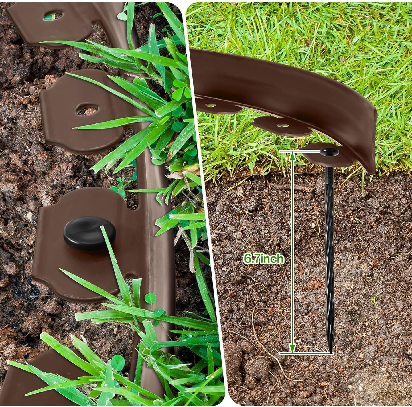 Sasylvia 2.5'' x 200' Landscape Edging Kit Edging Border Coil Include Anchoring Spikes 10 Connectors Plastic Garden Border for Lawn Garden Grass Yard Home(Brown)