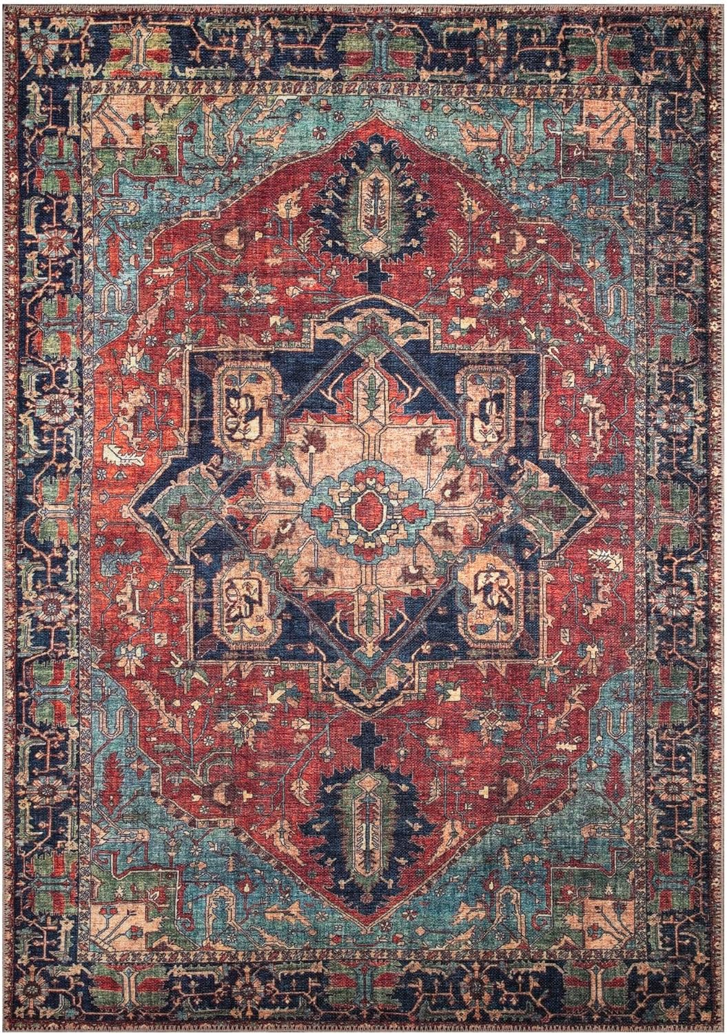 Keen Home Design 10x14 Rug - Machine Washable Area Rug with Non-Slip Backing, Ideal for Living Room, Dining Room, Bedroom - Vintage, Easy Clean, Durable, Low Pile Rug - (9'7" x 14')