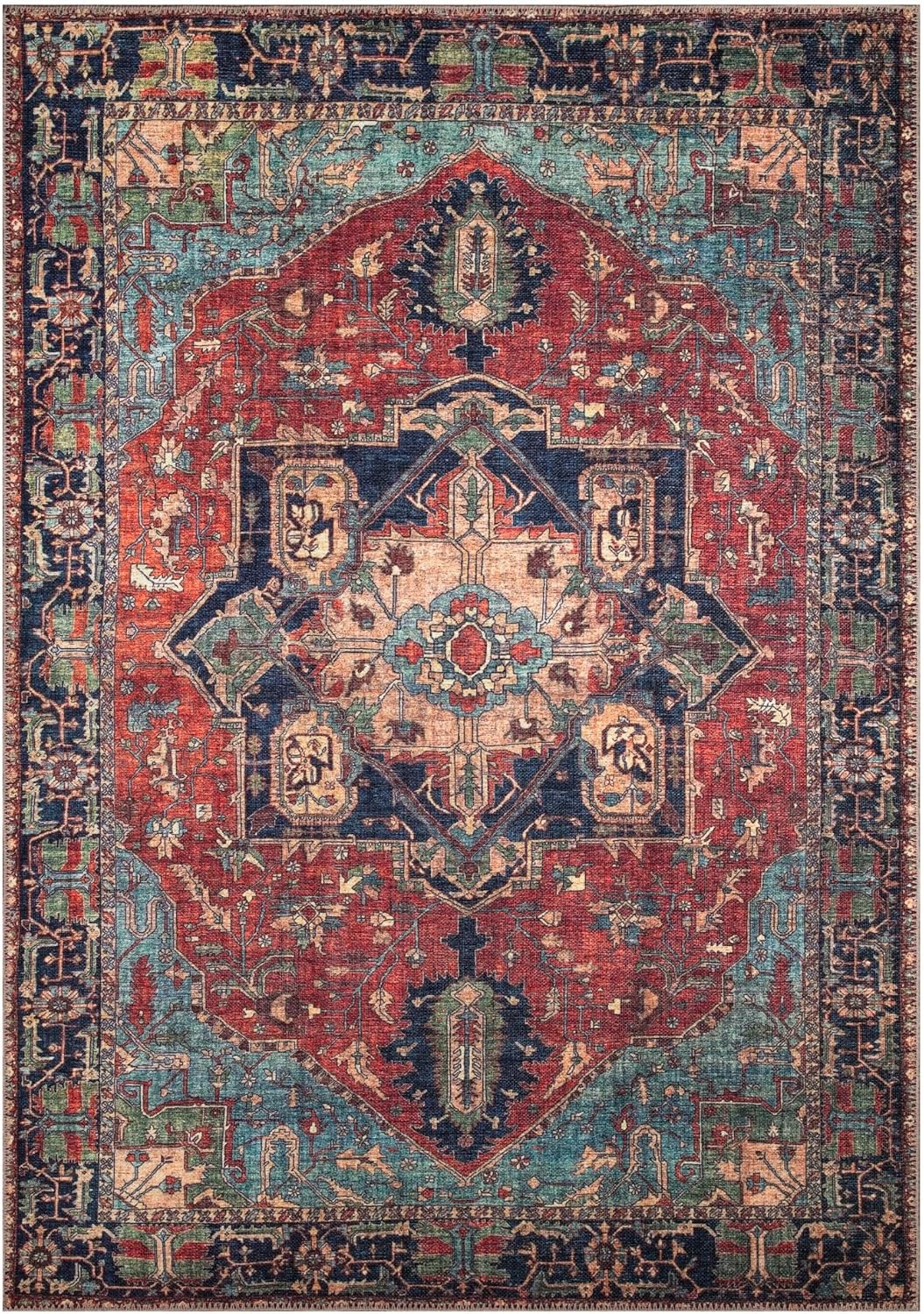 Keen Home Design 8x10 Rug - Machine Washable Area Rug with Non-Slip Backing, Ideal for Living Room, Dining Room, Bedroom - Vintage, Easy Clean, Durable, Low Pile Rug - (8' x 10')