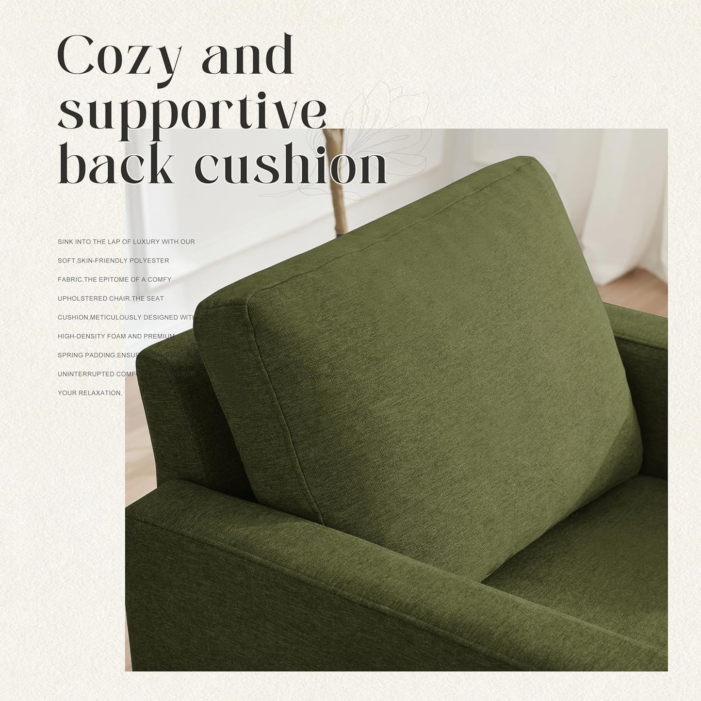 Mid-Century Accent Chair,Modern Linen Fabric Armchair for Living Room,Comfy Upholstered Reading Accent Chairs for Bedroom,Single Sofa Chair with Wood Legs (Green, 2 Pack)