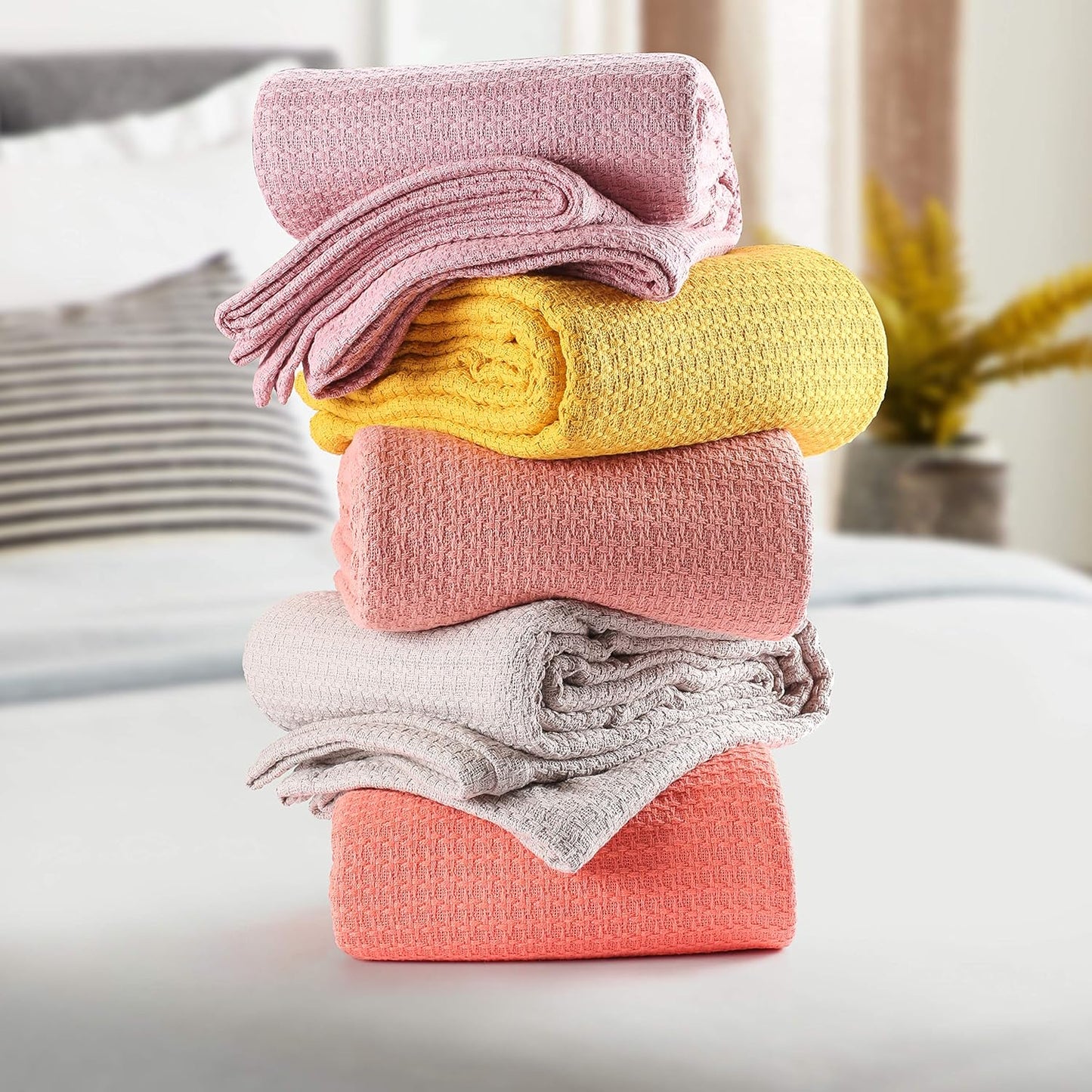 Elvana Home 100% Cotton Bed Blanket, Breathable Bed Blanket Full - Queen Size, Cotton Thermal Blankets Full - Queen, Perfect for Layering Any Bed for All Season, Teal Green