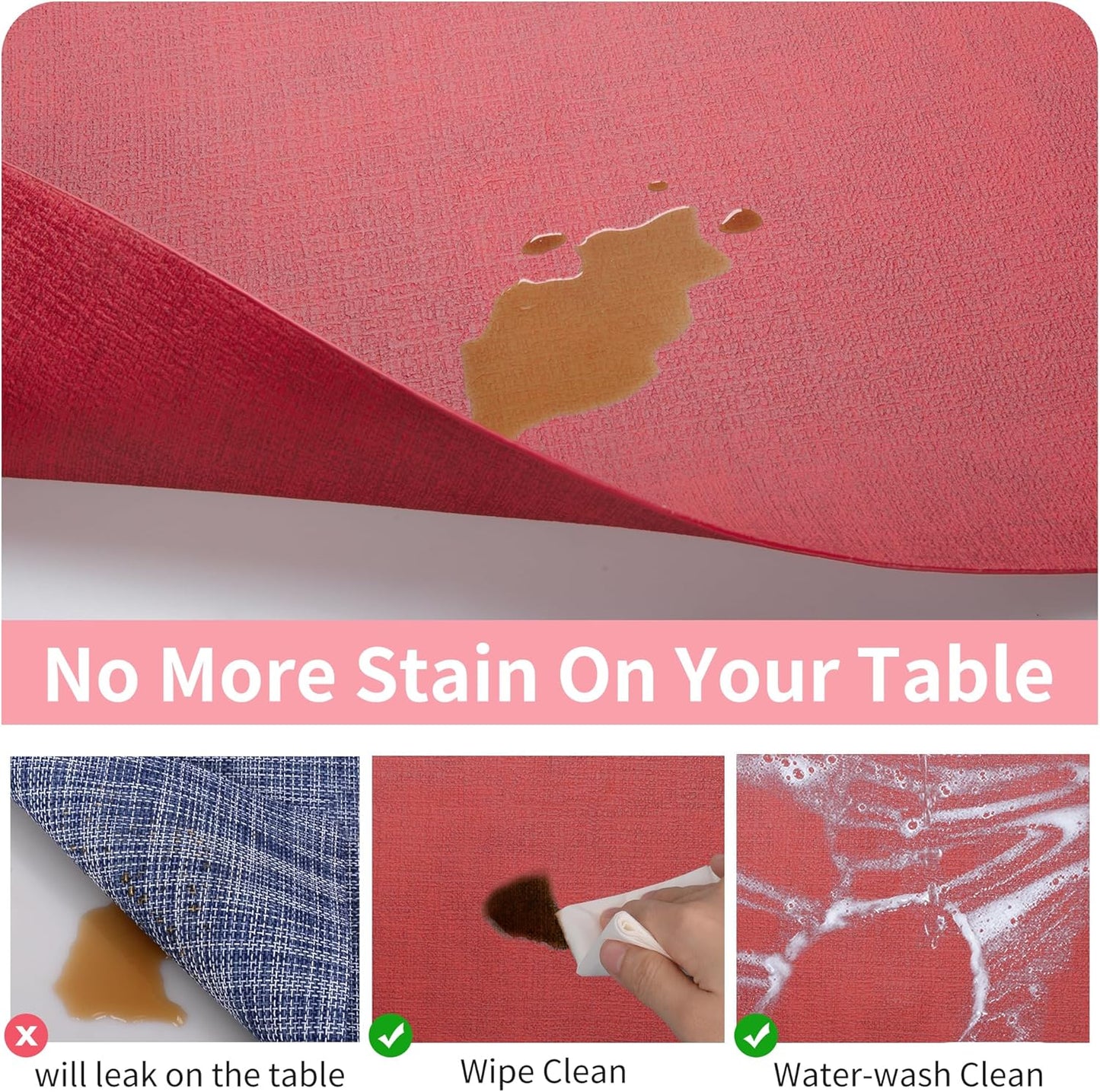 Maxpearl Faux Leather Placemats Set of 6 - Waterproof - Wipe Clean - Heat Resistant - Anti Slip Dining Table Place Mats, Suitable for Indoor & Outdoor Use, 17’’x12’’, Red