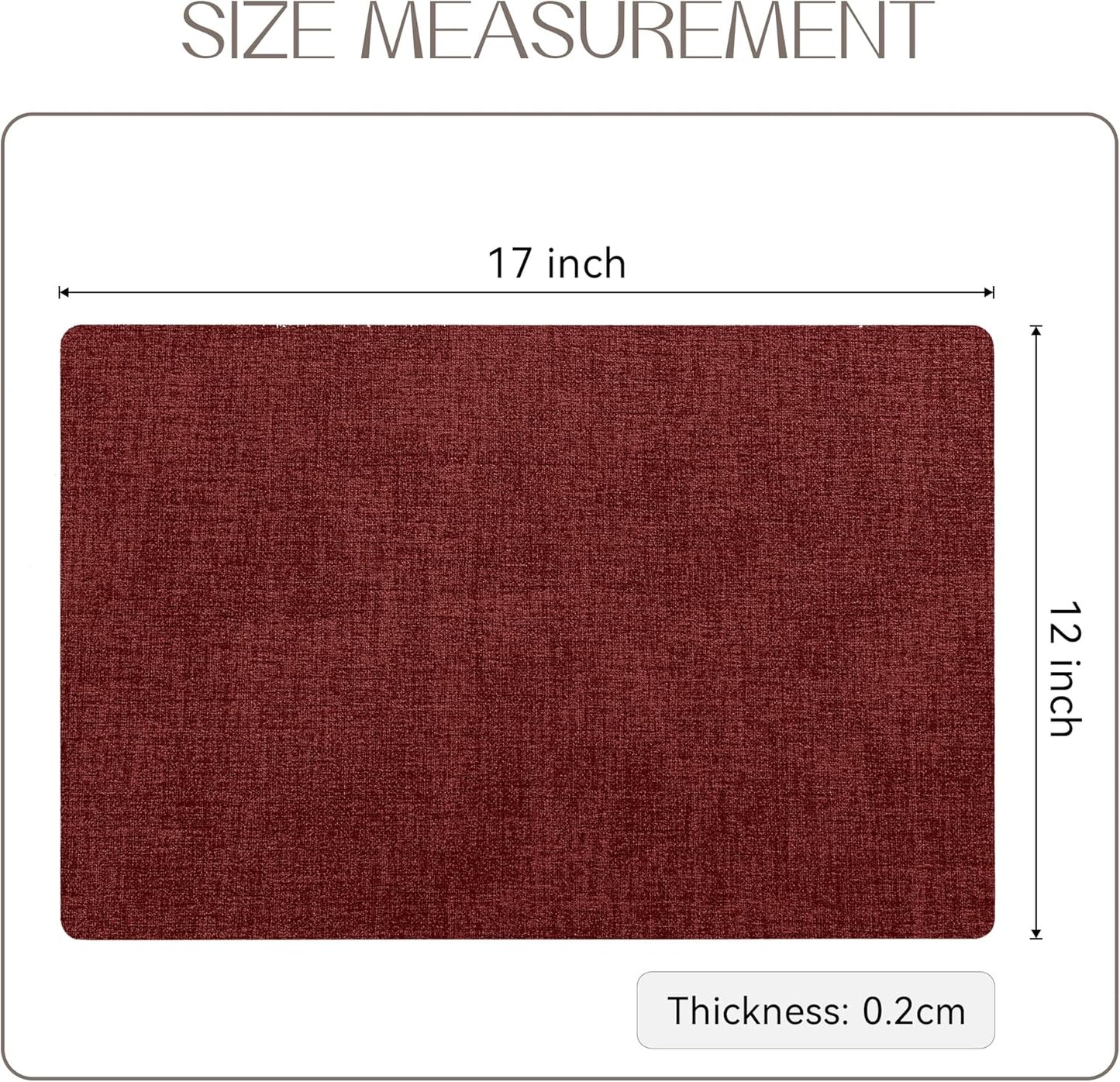 Romanstile Vinyl Placemats Set of 8-12 X 18 Inch - Heat Resistant Place Mats 100% Waterproof Oilproof Wipeable Reversible Faux Leather Table Mats for Kitchen/Dining/Party/Outdoor, Red