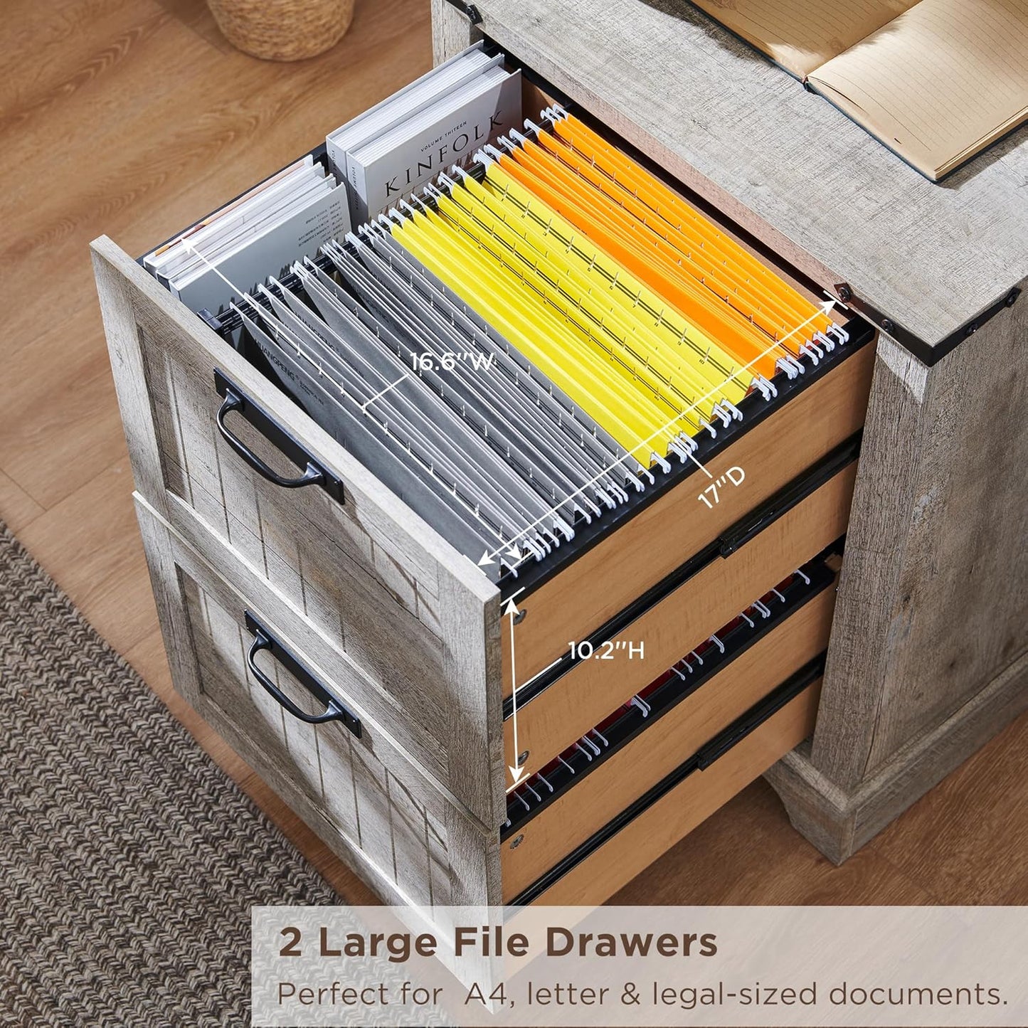 RedLemon Bookcase with 2 File Drawers, 72" Tall Farmhouse Bookshelf with Storage and Adjustable Shelves, 4 Tier Rustic Wood Bookshelf with Cabinet for Home Office, Living Room (Light Rustic Oak)