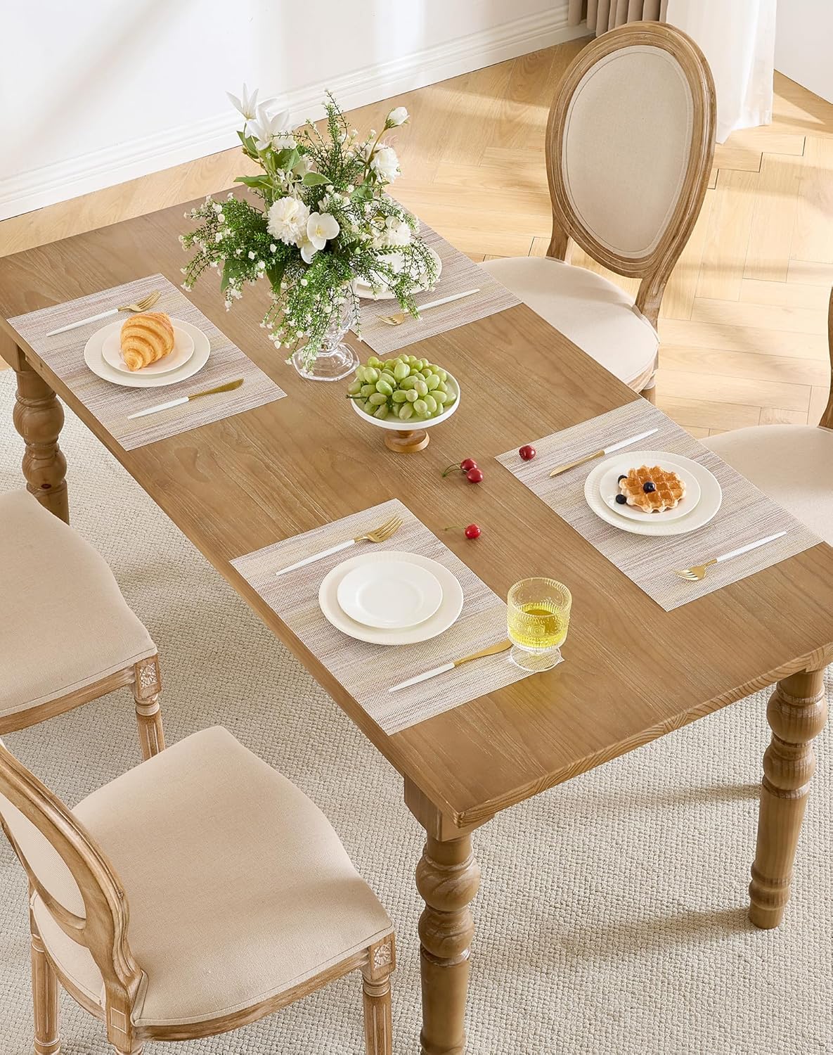 Leetaltree Lightsteel Beige with Yellow Placemats Set of 8 - Heat Resistant Non-Slip Place mats for Dining Table, Washable Durable PVC Vinyl Woven Table Mats (Lightsteel Beige with Yellow, 8)