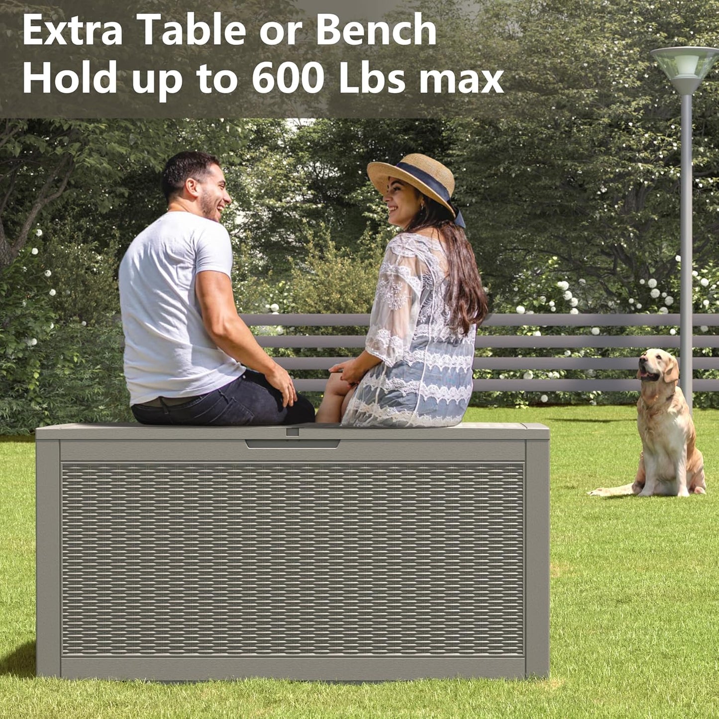 NUNU LAB 102 Gallon Large Waterproof Resin Deck Box, Lockable Outdoor Storage Box with Gas Lift, Patio Cushions, Garden Tools, Pool Supplies, Indoor Outdoor Storage Container, Grey