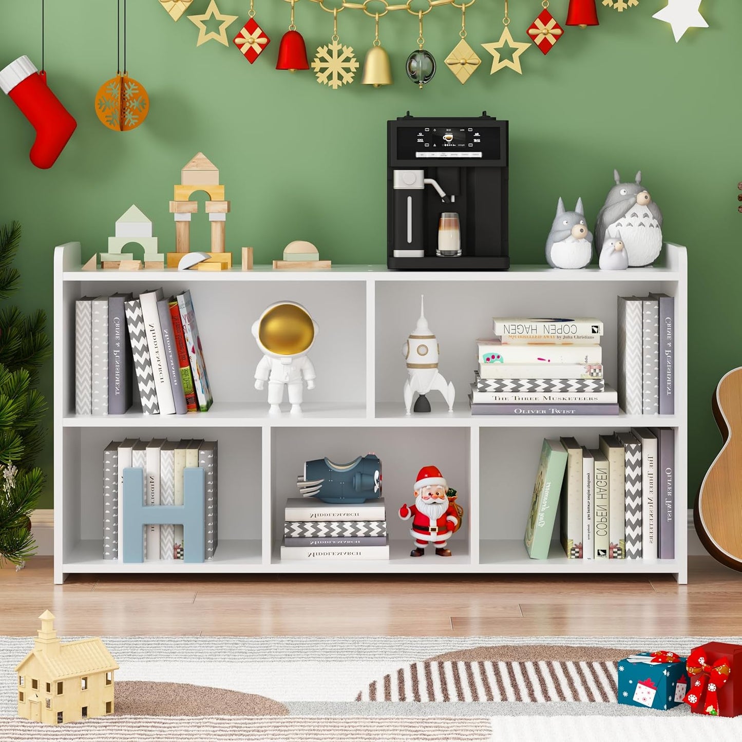 Book Shelf, 5 Cubes Storage Organizer, Open Shelf Wooden Bookcase, Freestanding White Bookshelf Cube Shelf for Bedroom, Living Room, Home Office