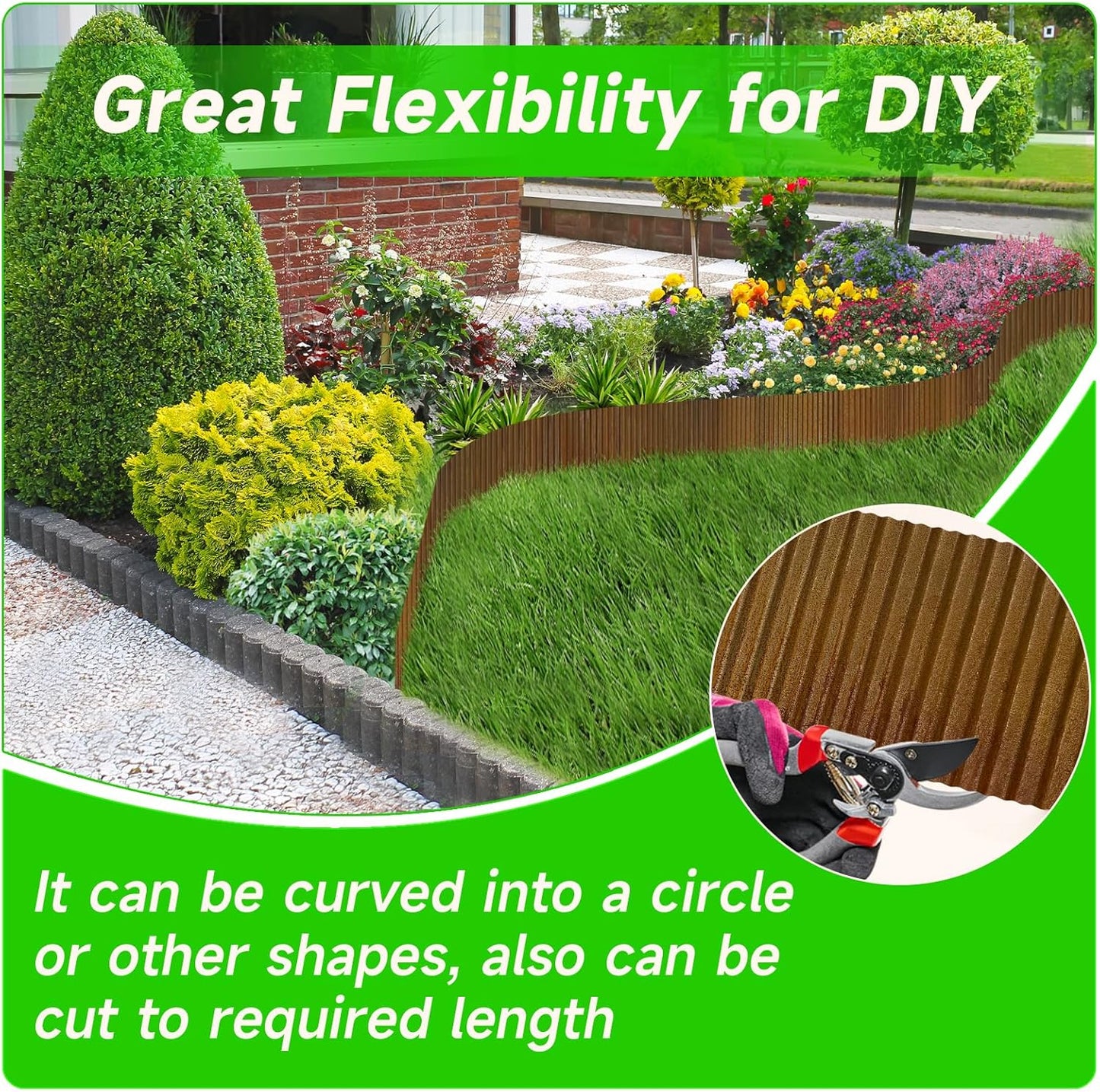 Corrugated Garden Edging, 6"×10Ft Pre-Rusted Landscape Edging & Lawn Edging Border, Metal Garden Border for Flower Beds, Garden，Lawn，Raised Beds & Tree Surrounds