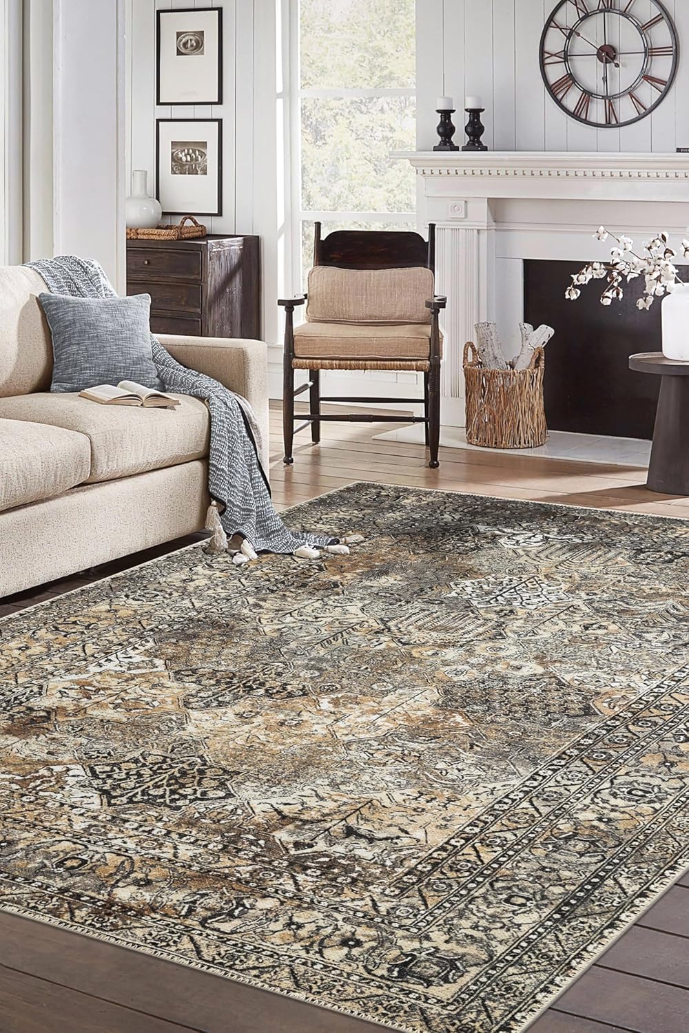 Keen Home Design 9x12 Rug - Machine Washable Area Rug with Non-Slip Backing, Ideal for Living Room, Dining Room, Bedroom - Vintage, Easy Clean, Durable, Low Pile Rug - (9' x 12')