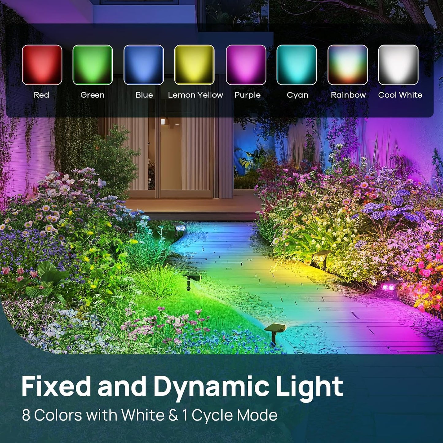 Linkind Solar Lights Outdoor Waterproof IP67, StarRay RGB Solar Spot Lights Outdoor, Color Changing Outdoor Solar Lights for Yard, Garden, Pathway, Decorations (Multicolor, 4 Pack)