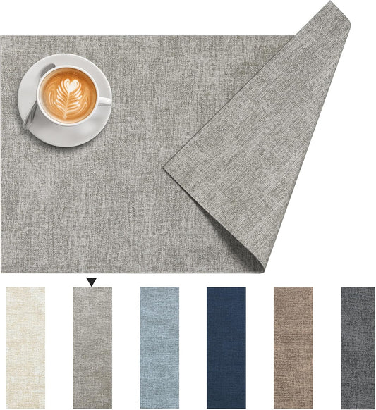 DOLOPL Placemats Set of 12, Reversible Wipeable & Heat Resistant Place Mats, Modern Faux Leather Table Mats for Kitchen, Neutral Waterproof Tablemats for Dining Table Decor, Wedding, Party(Grey)
