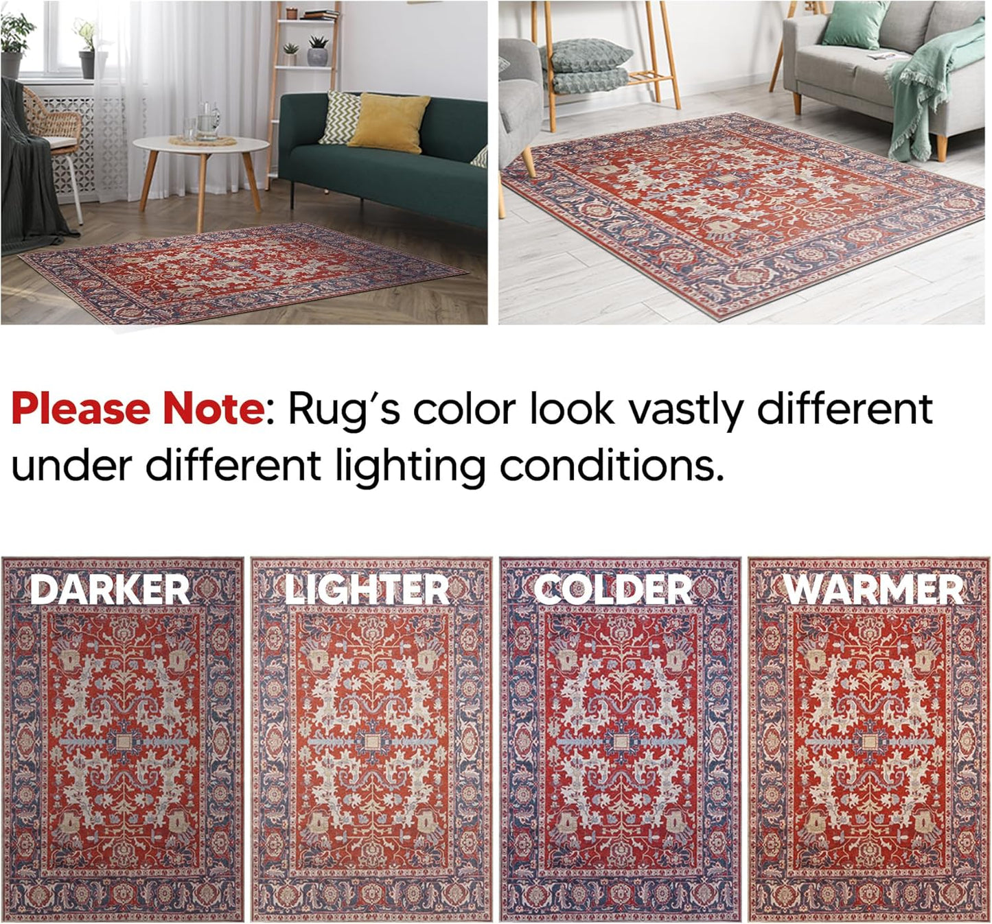 Keen Home Design 9x12 Rug - Machine Washable Area Rug with Non-Slip Backing, Ideal for Living Room, Dining Room, Bedroom - Vintage, Easy Clean, Durable, Low Pile Rug - (9' x 12')