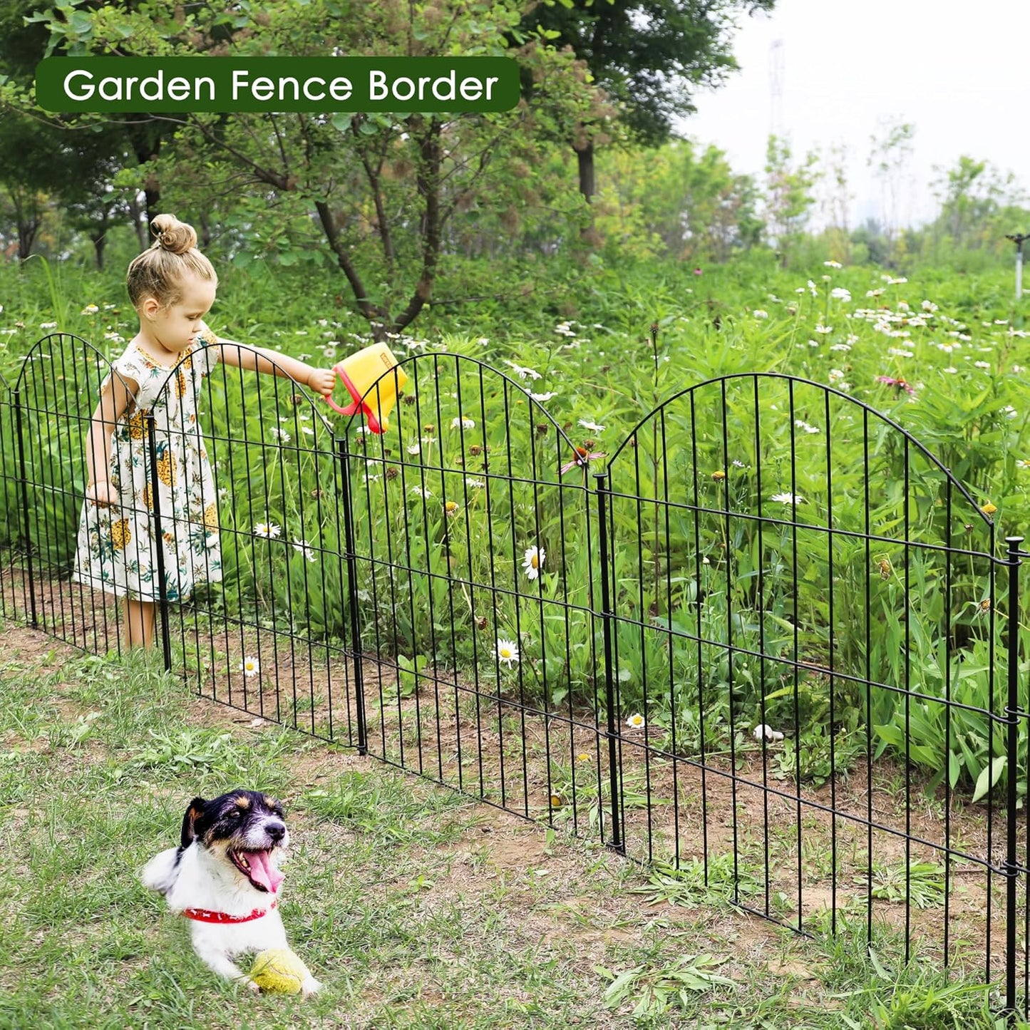 Metal Garden Fence 28in (H) x 11.7ft (L), 5 Panels + 6 Stakes Rustproof Border Fence Animal Barrier for Dog, No Dig Garden Fencing for Yard Flower Bed Patio Outdoor, CTW2828 Black