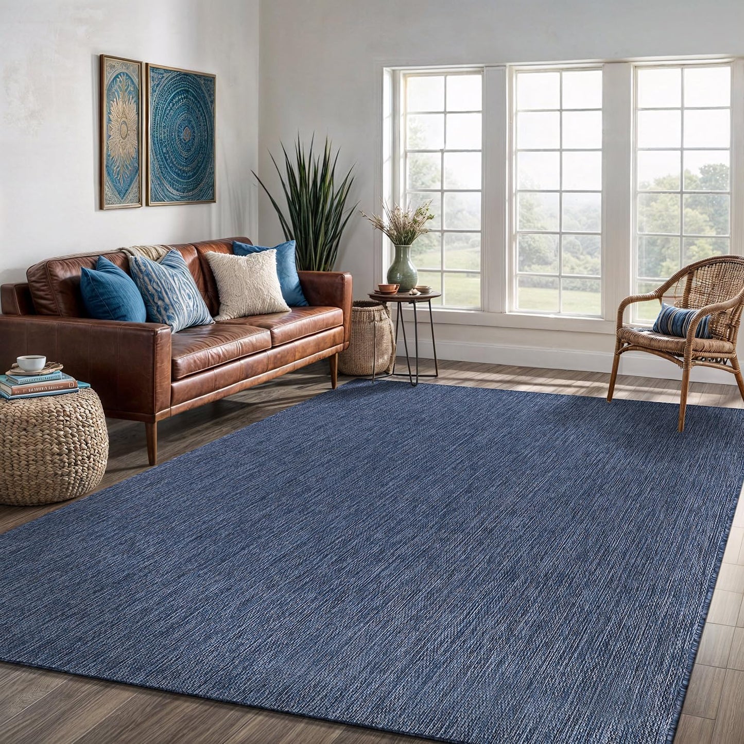 Washable Indoor Outdoor Rug 6x9 Weather Resistant Area Rugs Modern Solid for Porch Deck Balcony Backyard Patio Outside Carpet (6 X 9 Azure Blue)
