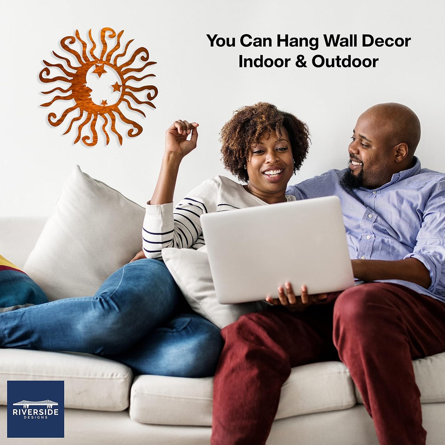 Riverside Designs Wacky Solar Moon Metal Wall Art Steel Outdoor Decor | Heavy-Duty and Waterproof | Made in USA (Copper, 36L x 36W)