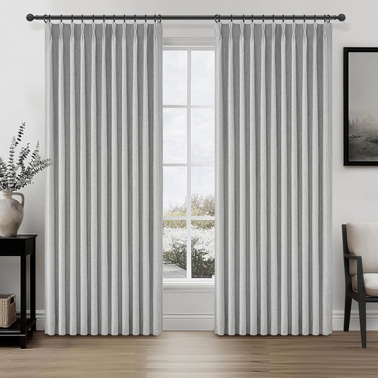 Light Grey Blackout Curtains 70 Inches Extra Wide Pinch Pleated for Sliding Glass Door 2 Panels Set,Viral 96 Inch Long Curtain for Bedroom Thermal Large Window Heavy Drapes (W70xL96x 2 Panels Gray)