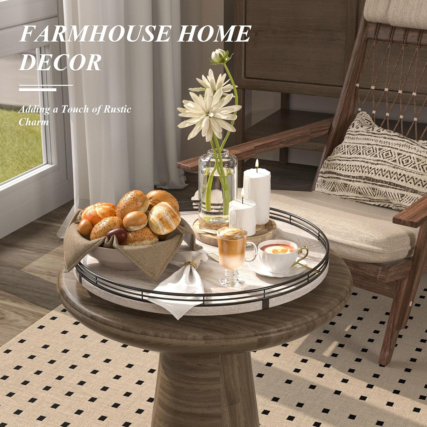 16" Lazy Susan Oak Wood Turntable Organizer for Cabinet, Farmhouse Round Wooden Lazy Susan Organization and Storage for Dining Table, Pantry, Kitchen, Bathroom, Countertop, Cupboard, Kitchen Decor