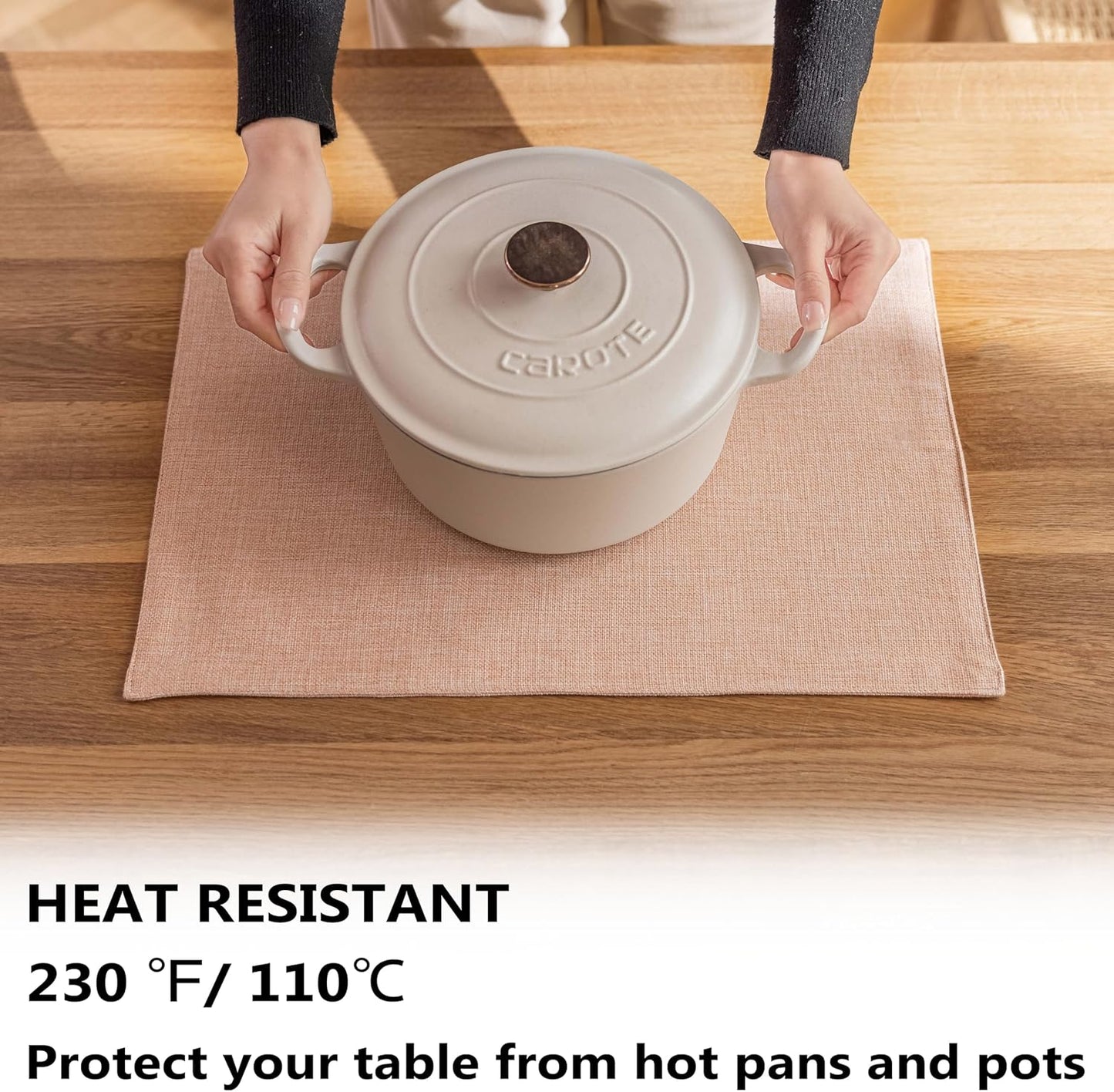 Demetex Pink Placemats Set of 6 Heat Resistant Linen Place Mats Washable Cloth Plate Mats for Dining Party Banquet Table Decorations, 13 x 19 inch, Pink