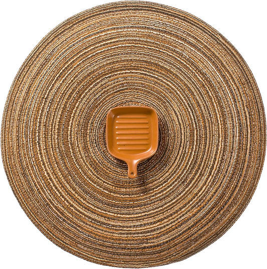 AHHFSMEI Round Braided Placemats Set of 6 Round Table Mats for Dining Tables Natural Woven Heat Resistant Place mats 15 Inch (Brown)