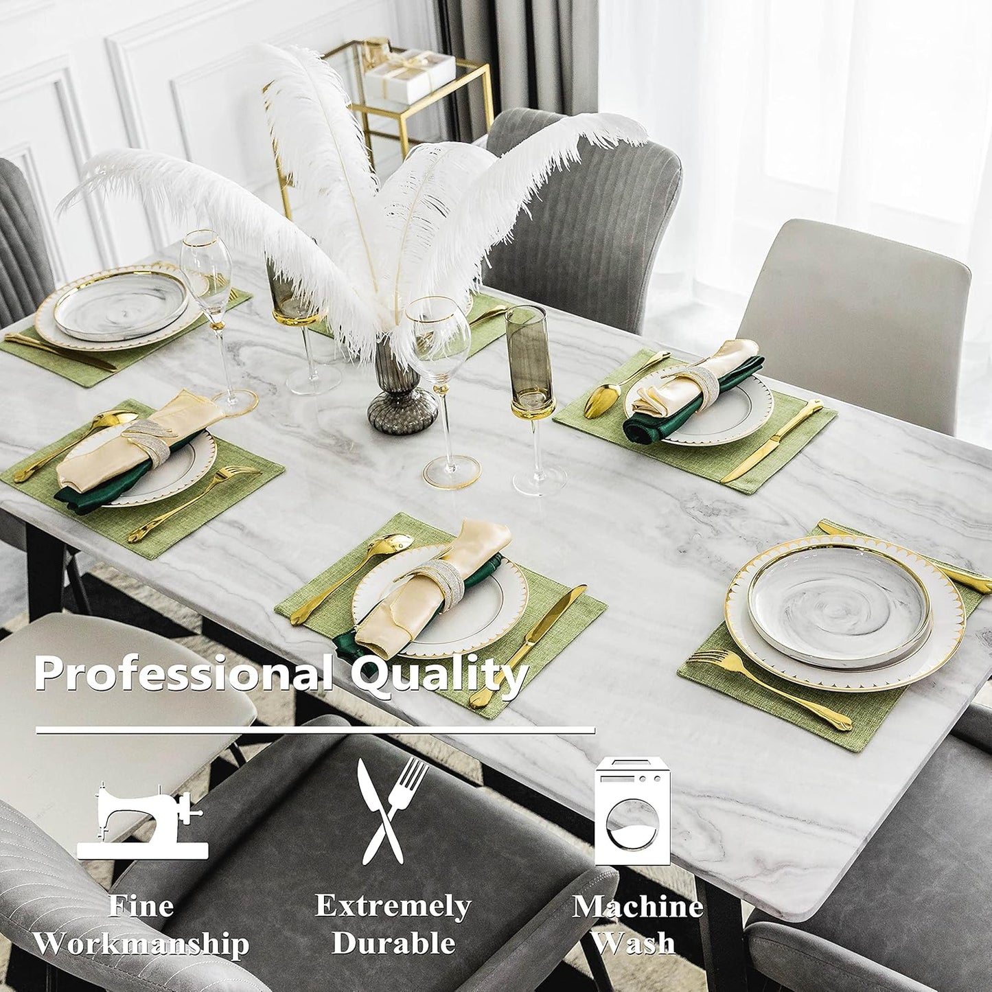 Home Brilliant Cloth Placemats Set of 6 Heat Resistant Dining Table Place Mats Kitchen Table Mats for Holiday Dinner Decor, Grass Green