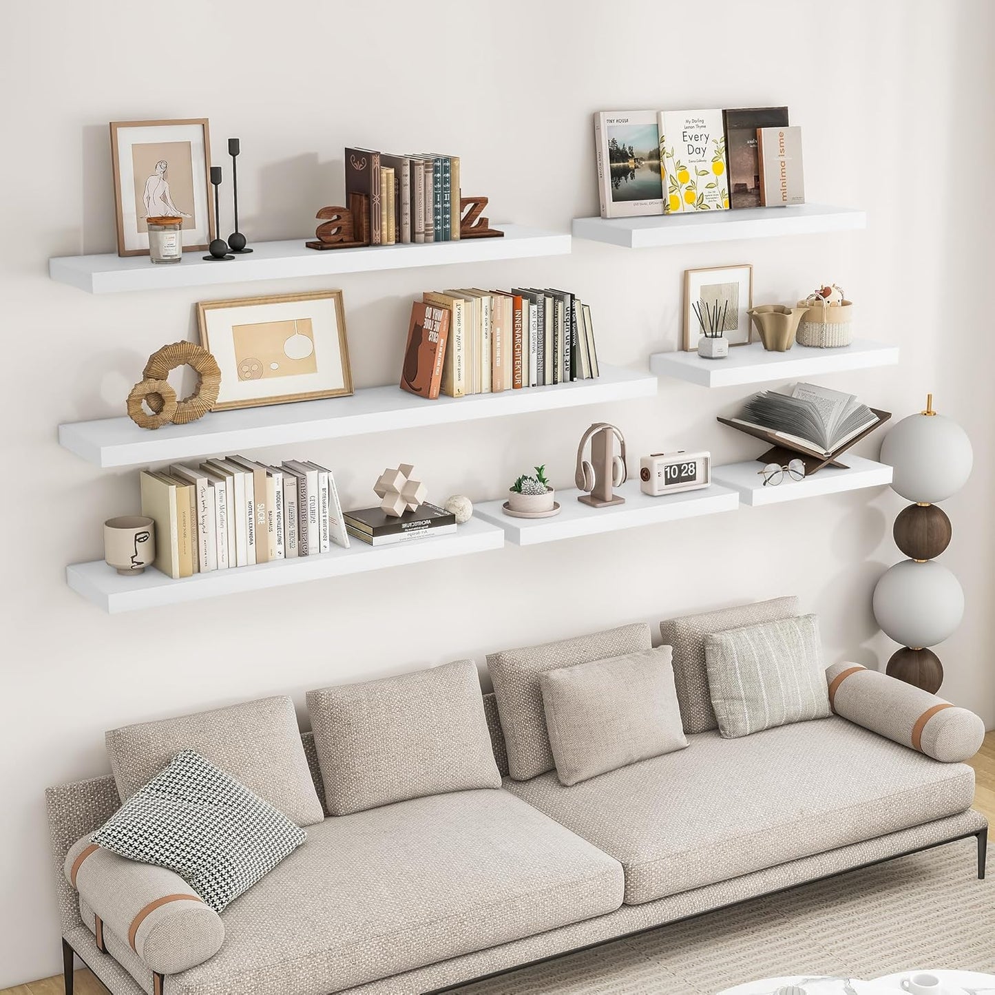 RICHFOCUS 31.5Inch Floating Shelves for Wall 2 Pack Shelves for Bedroom|Kitchen|Bathroom Wall Mounted Rustic Wood Floating Shelf with Invisible Brackets for Books|Storage|Decor, White