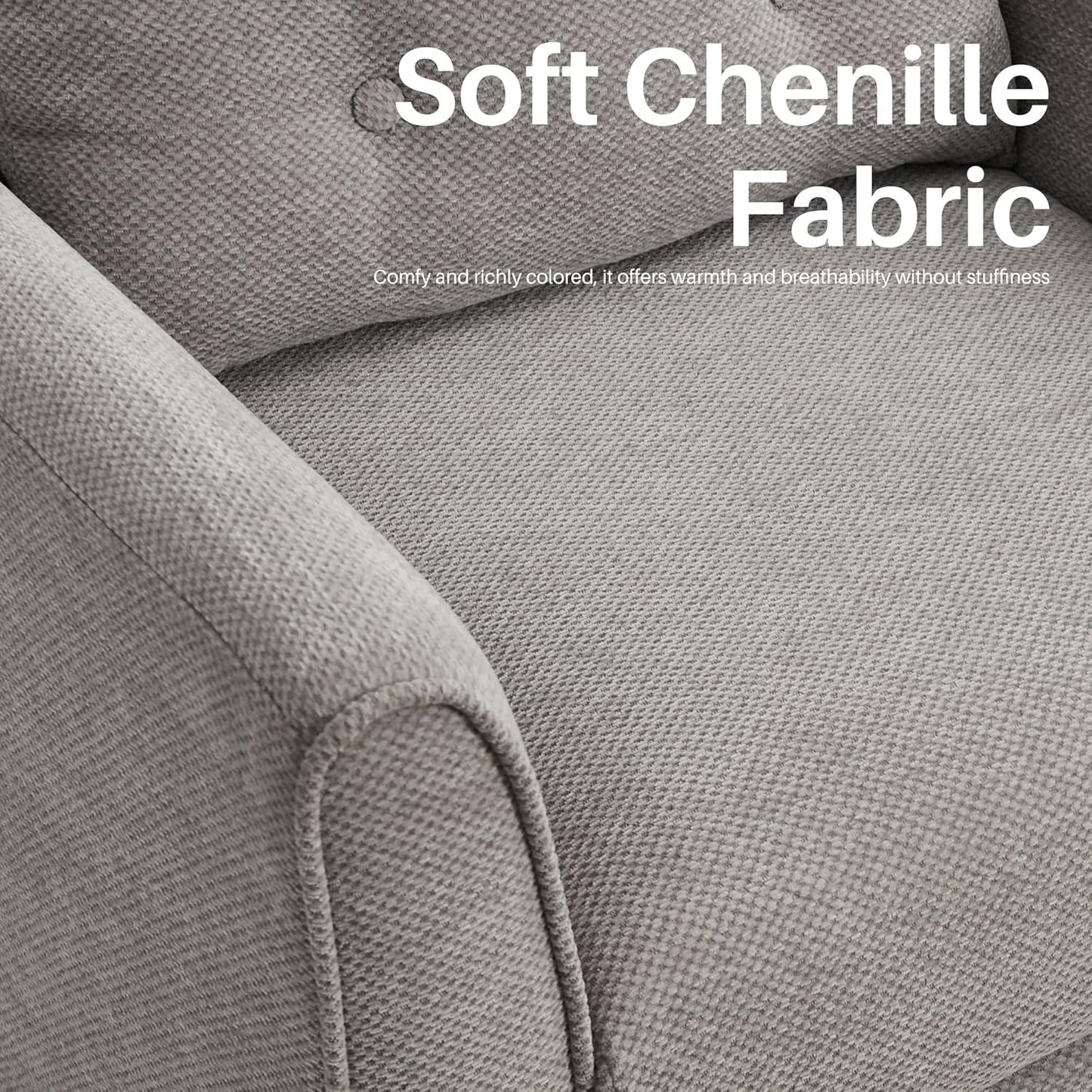 Mid Century Modern Accent Chairs, Chenille Grey Upholstered Armchair,Living Room Chairs with Wooden Legs, Side Single Sofa Chair for Bedroom, Office Cafe Waiting Room Apartment